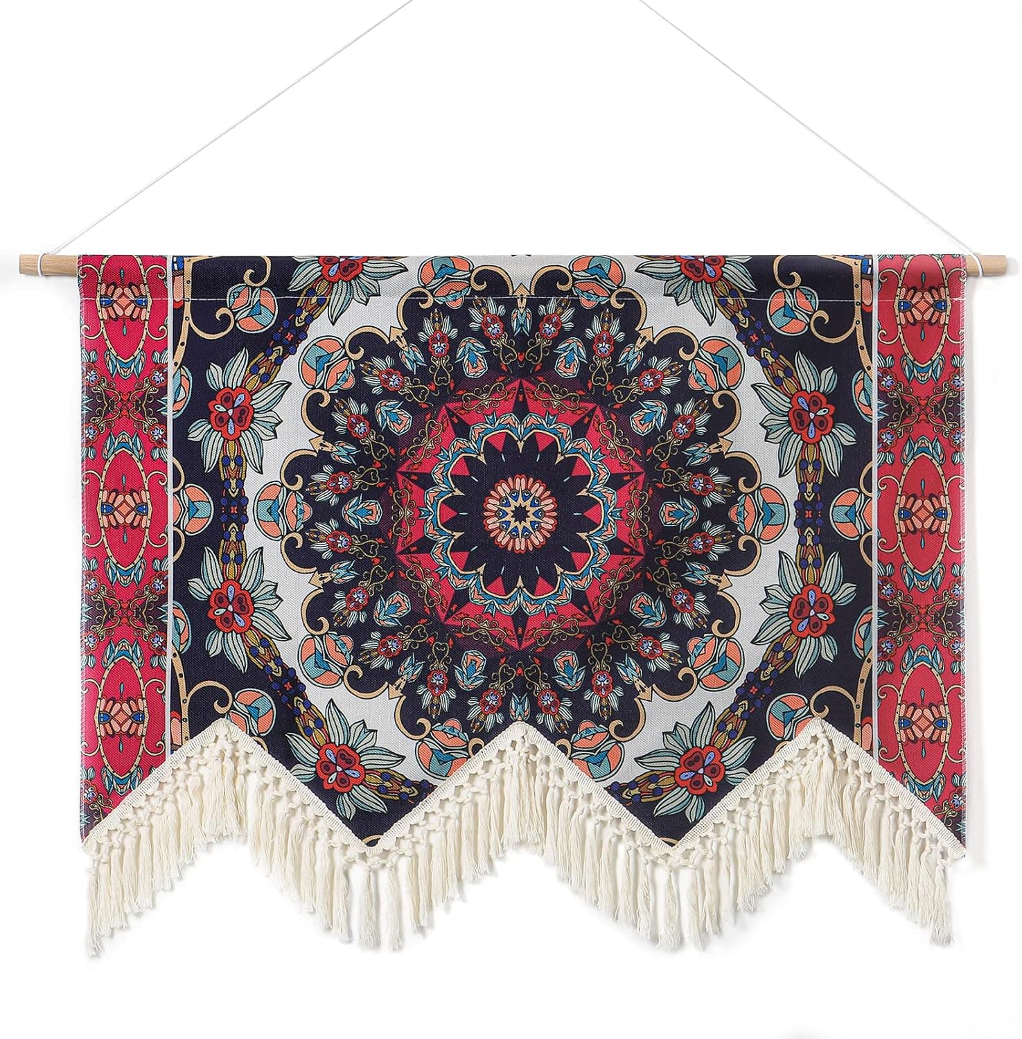Weldomcor Macrame Wall Hanging Vintage Mandala Tapestry Boho Chic Tapestries with Assemblable Sticks Bohemian Wall Art for Bedroom Living Room Apartment Dorm Room Backdrop, 39x28 inch