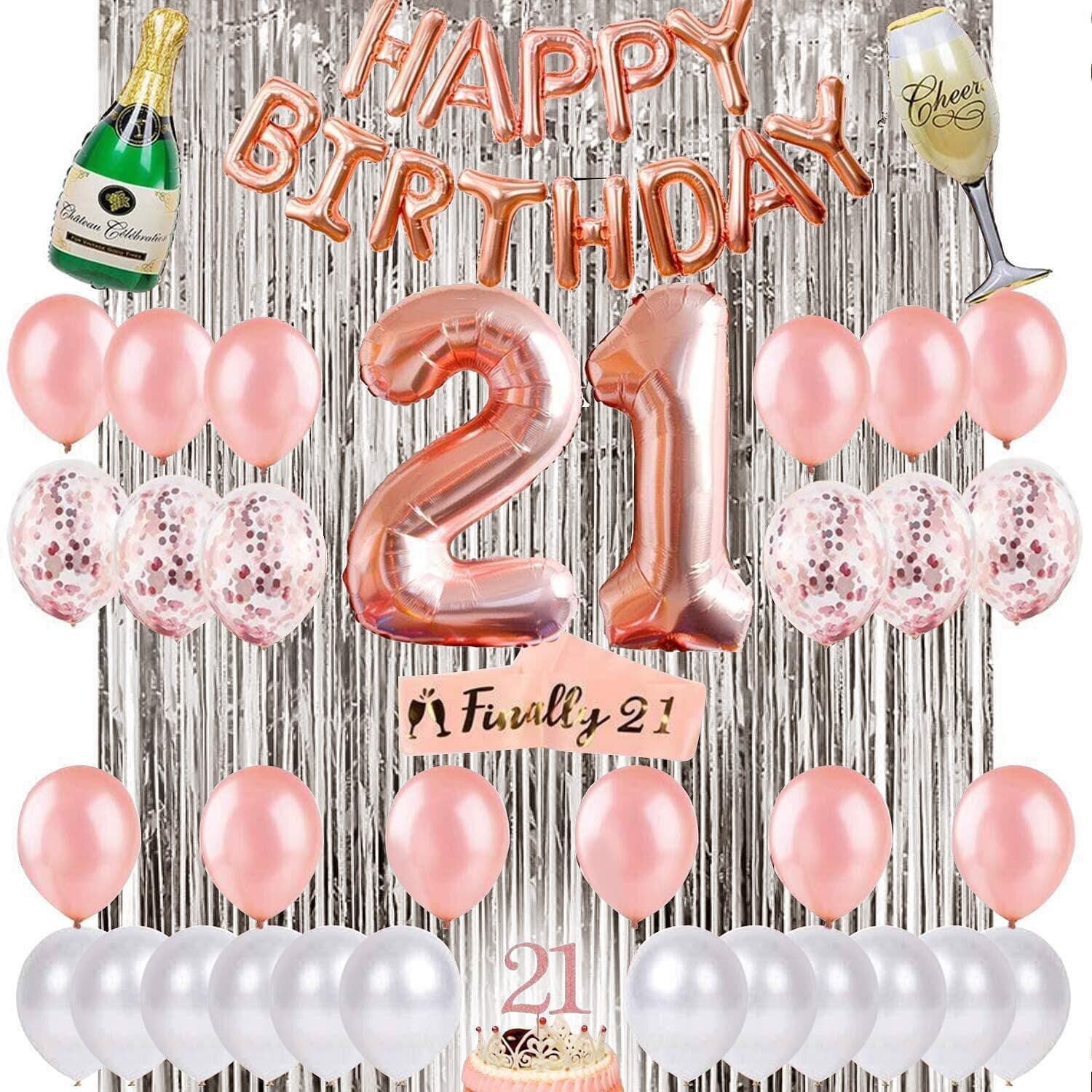21 Birthday Party Decorations Supplies, 21 Birthday Party Supplies, 21 Cake Topper Rose Gold Banner, Rose Gold Confetti Balloons for her, Finally Legal 21, Champagne Balloon, Rose Gold