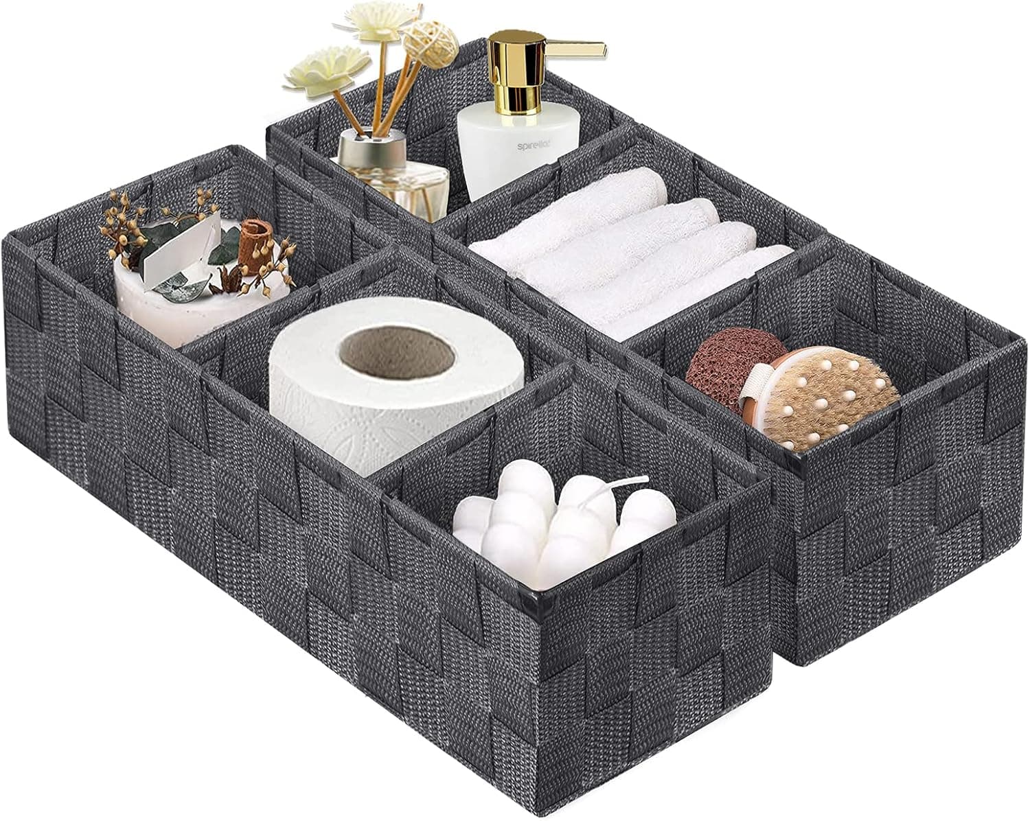 homyfort Woven Shelf Storage Tote Basket Bins Container, Storage Boxes Cube Organizer with Built-in Handles for Toilet,Bedroom, Bathroom,Office, Closet, Clothes, Kids Room, Nursery 2PK(Grey)