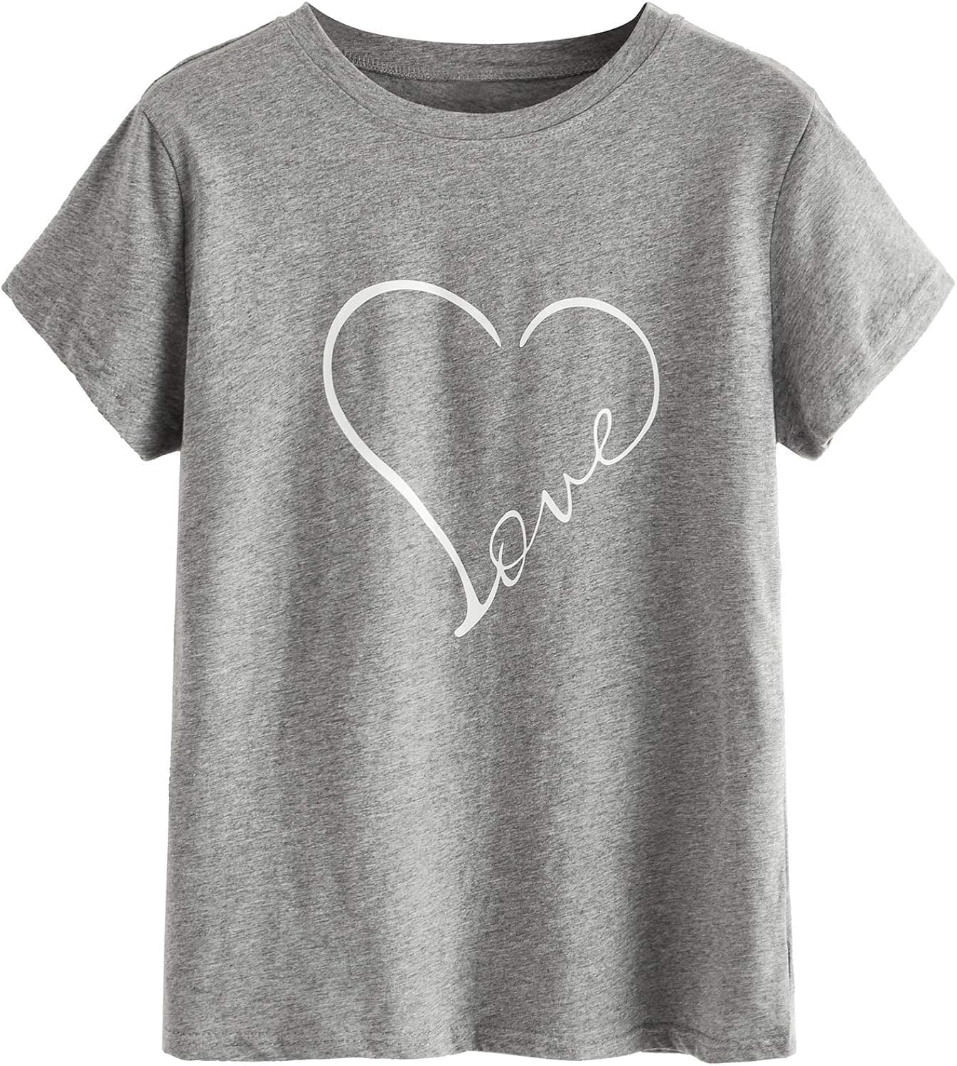 Milumia Women Casual Graphic Letter Print Short Sleeves Tee Shirts Crew Neck Work Tops Gray Heart Letter Large