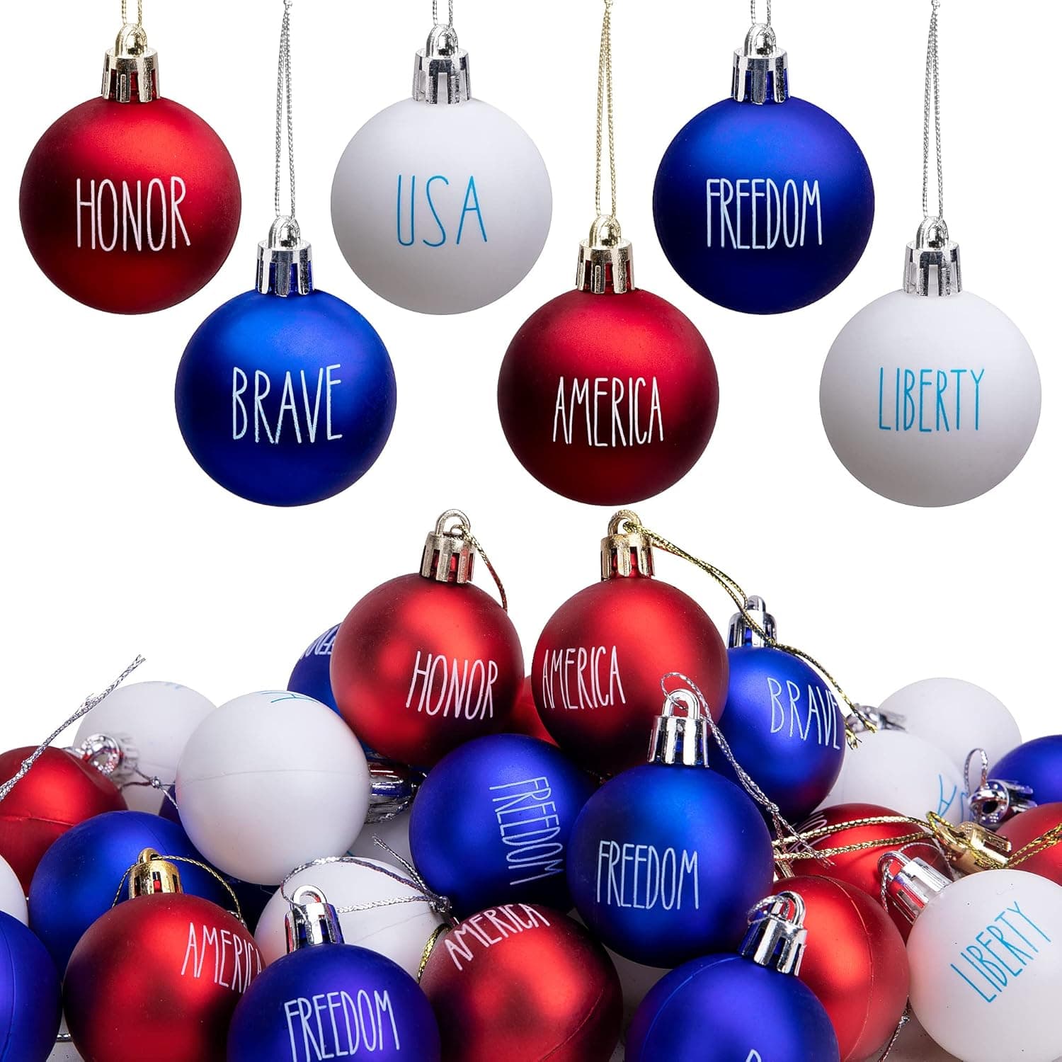 Deloky 36 PCS 4th of July Tree Decorations -Memorial Day Ornaments Ball -1.57 Inch Red White Blue Veterans Day Letter Ball for Independence Day Hanging Holiday Party Patriotic Decorations
