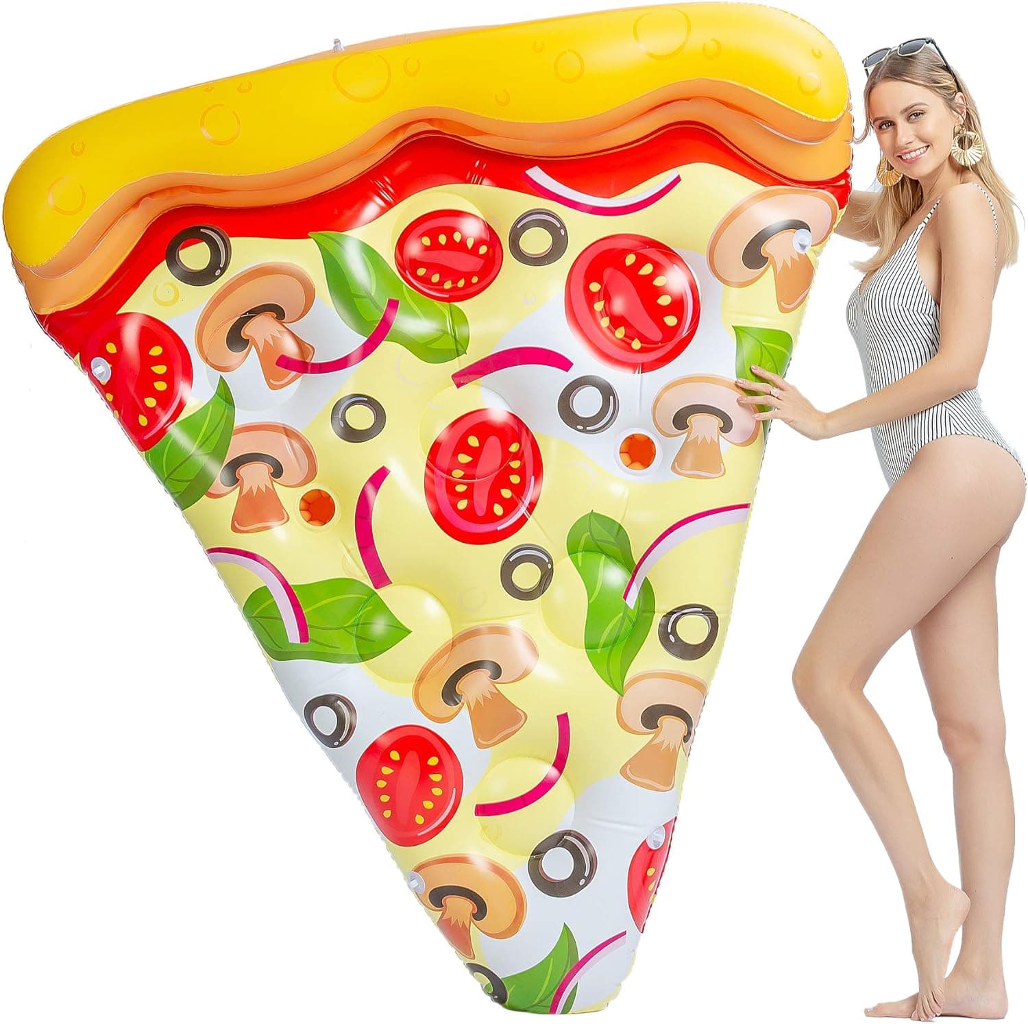 JOYIN Giant Inflatable Pizza Slice Pool Float (Vegetarian) with Cup Holders for Inflatable Pool Float Party Decorations, Extra Large Summer Pool Raft