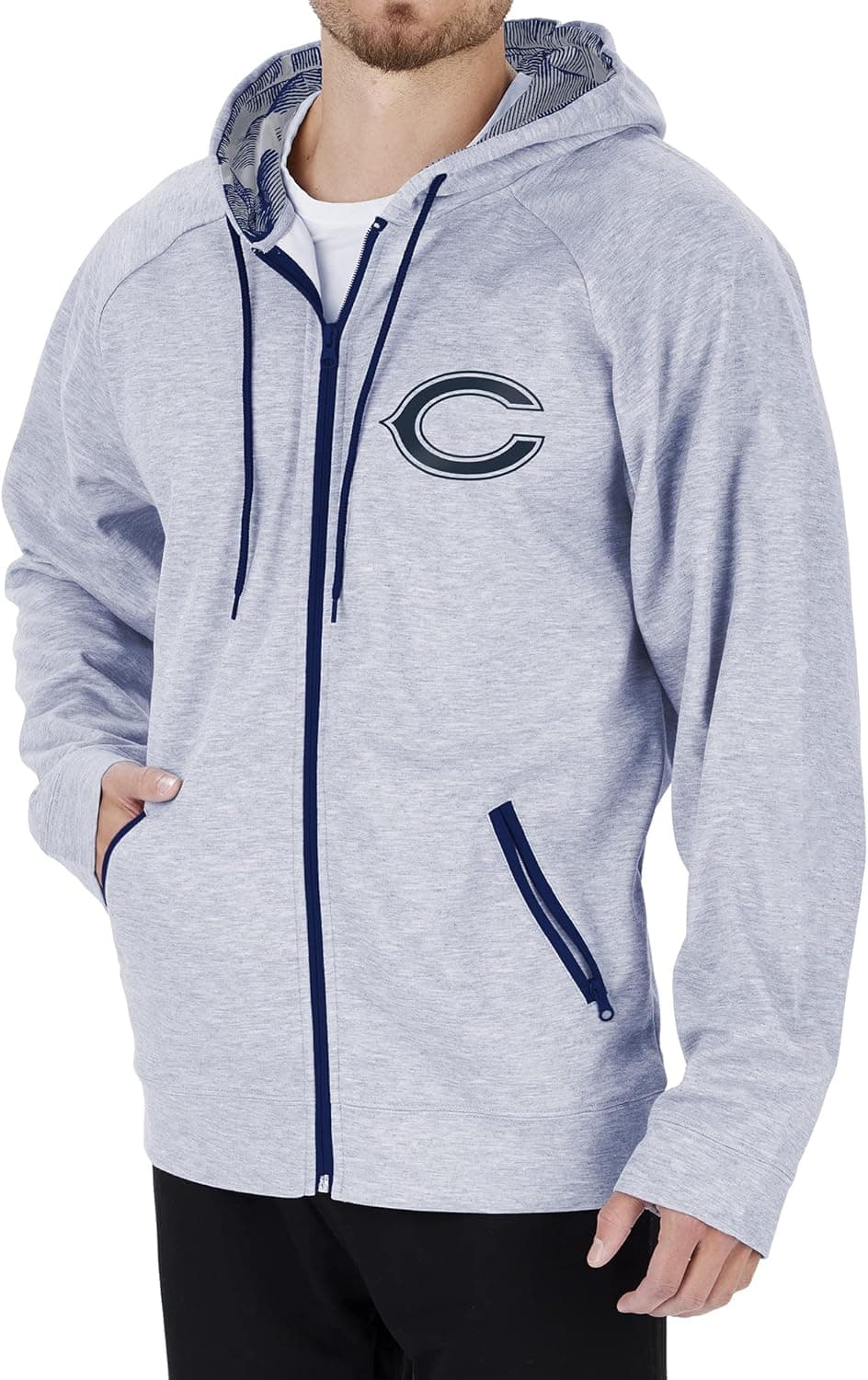 Zubaz NFL Mens Heather Gray Full Zip Hoodie with Team Color Camo
