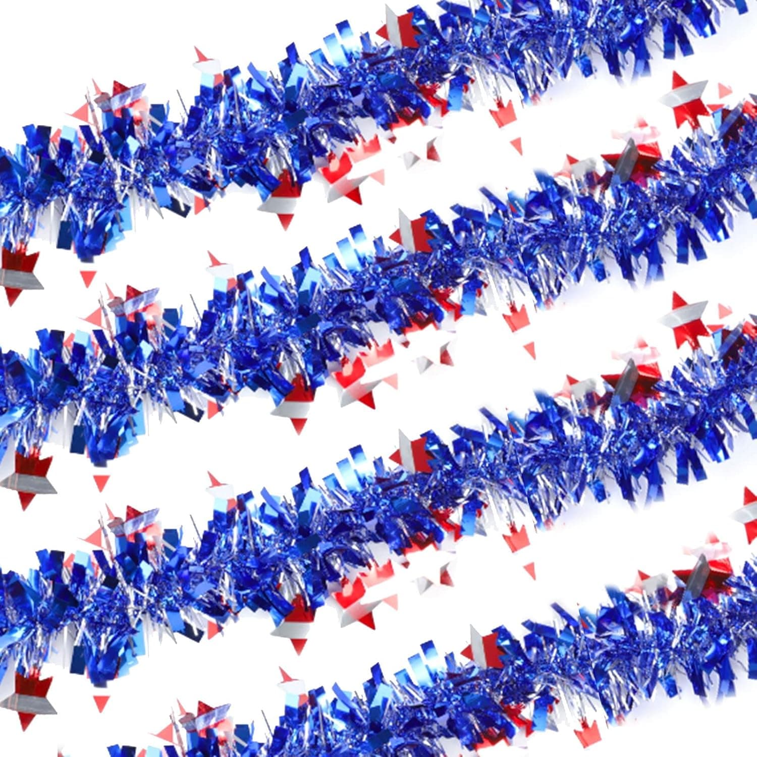 AHAKAC 4pcs Memorial Day Garland 26 Feet Decoration Red White Blue Metallic Garland Chunky Glitter Tinsel Hanging Garlands for 4th of July Memorial Day Decorations (m768)