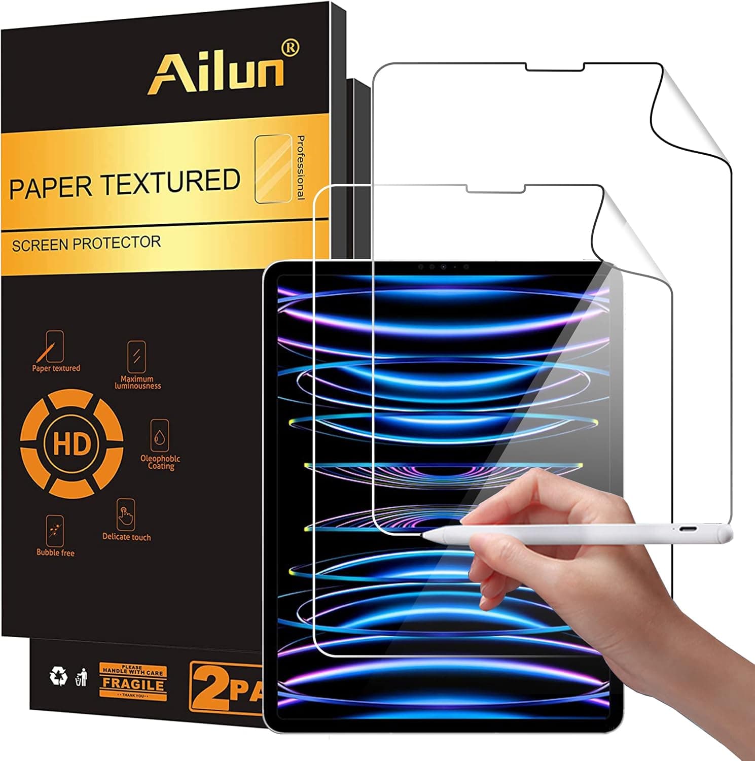 Ailun Paper Textured Screen Protector for iPad Pro 12.9 Inch Display [2022 & 2021 & 2020 & 2018 Release] 2Pack Draw and Sketch Like on Paper Textured Anti Glare Less Reflection
