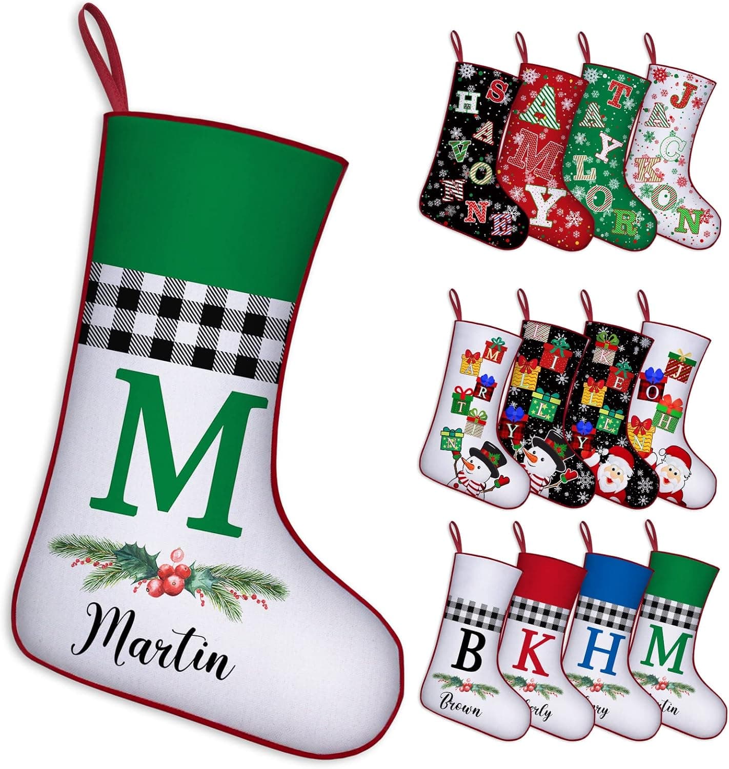 kioskbanks Personalized Christmas Stockings with Initals Custom Letter Stockings for Christmas Name Stockings Family Fireplace Hanging Xmas Tree Decoration