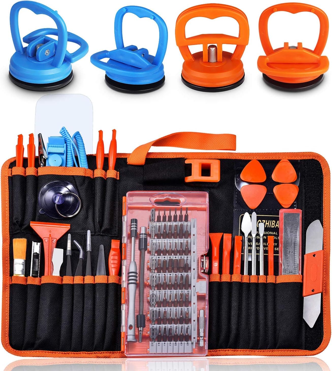GANGZHIBAO 90pcs Electronics Repair Tool Kit Professional+4pcs suction cup for MacBook iMac,iPhone,PC,iPad,Tablet,LCD Screen Opening Tool