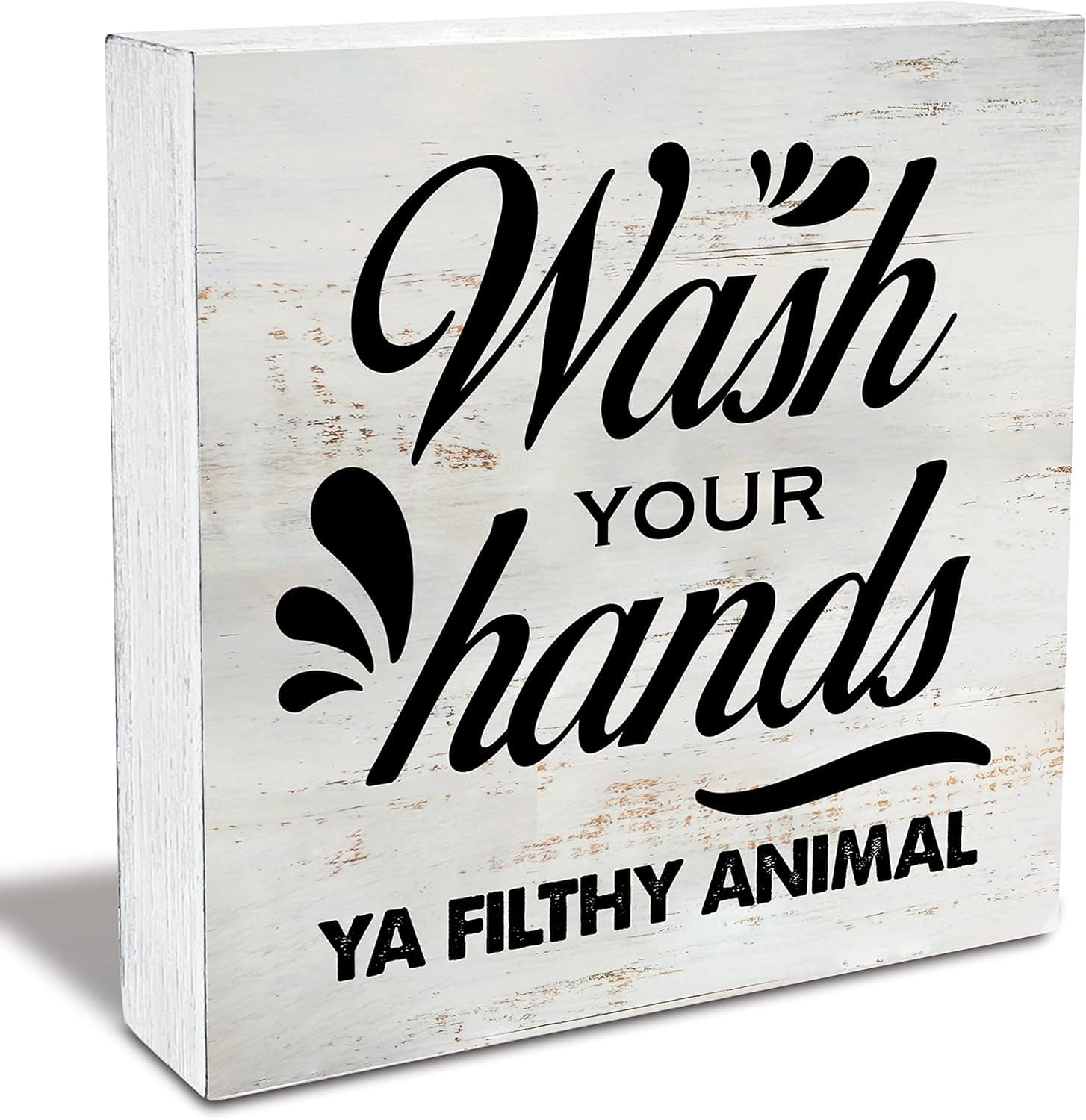 Bathroom Quote Wash Your Hands Filthy Animal Wood Box Sign Rustic Wooden Box Sign Farmhouse Bathroom Restroom Toilet Washroom Desk Shelf Decor (5 X 5 Inch)