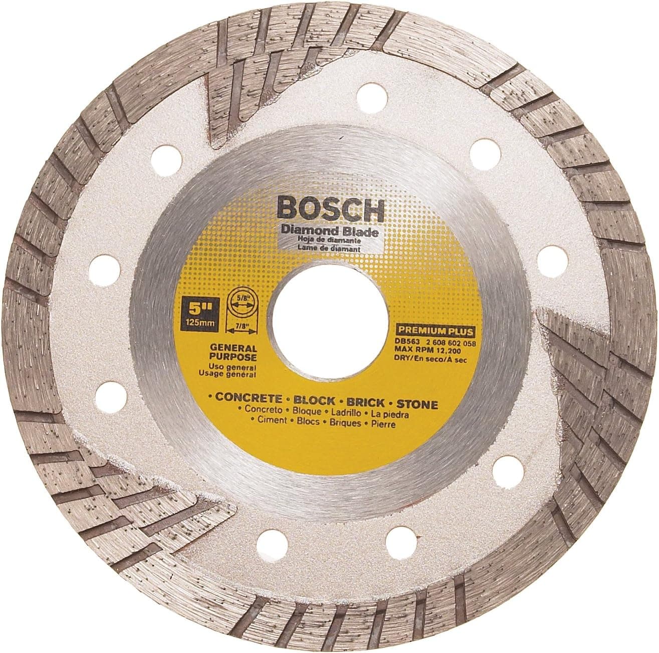 Bosch DB563 Premium Plus 5-Inch Dry Cutting Turbo Continuous Rim Diamond Saw Blade with 7/8-Inch Arbor for Masonry