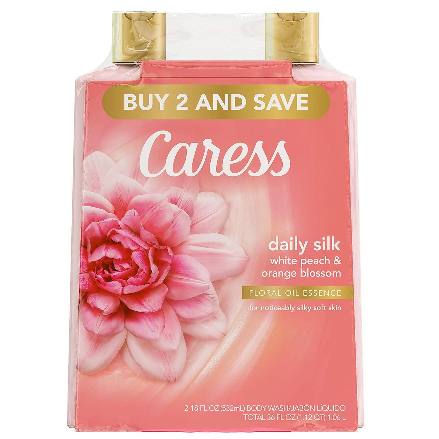 Caress Hydrating Body Wash For Soft, Silky Skin Daily Silk Body Soap With Silk Extract and Floral Oil Essence 18 oz 2 Pack