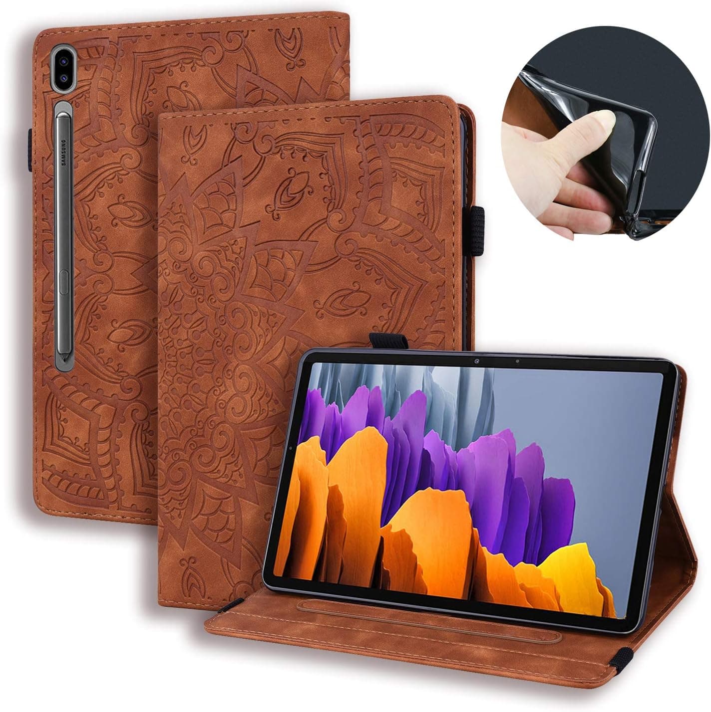 TIPOYOROO Galaxy Tab S8 Plus/S7 FE/S7 Plus 12.4 inch Case 2022/2021/2020 Premium PU Leather Folio Stand Cover with Card Slot Pen Holder Multi-Angle Viewing, for Samsung Galaxy Tab S7+/S8+ - Brown