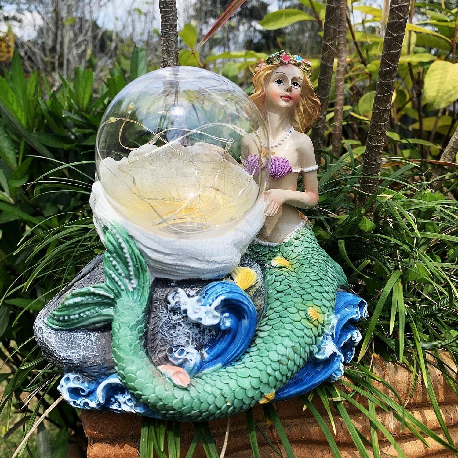 iRonrain Solar Garden Statues Sculpture Art Décor Waterproof Decorations Lights for Outdoor Indoor Yard Lawn Patio Ornaments (Mermaid)