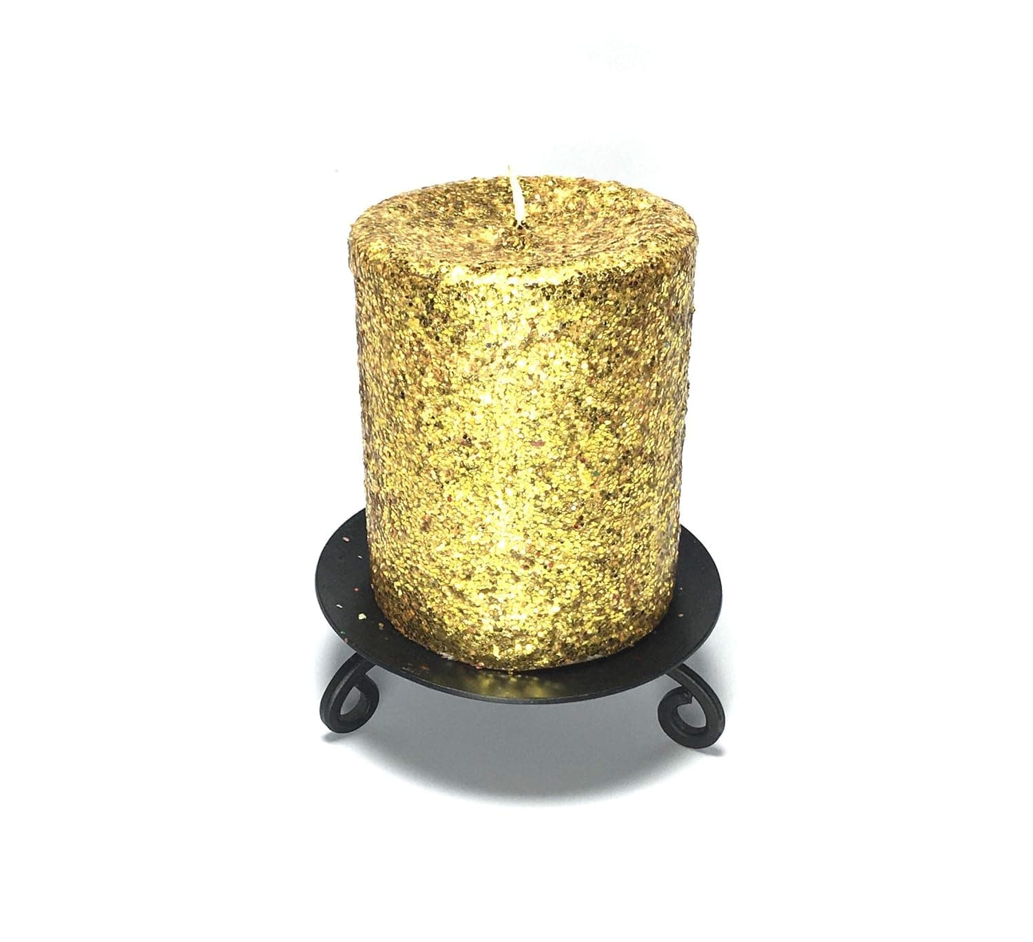 Gold Glitter Unscented Decorative Pillar Candle - Choose Size - Handmade