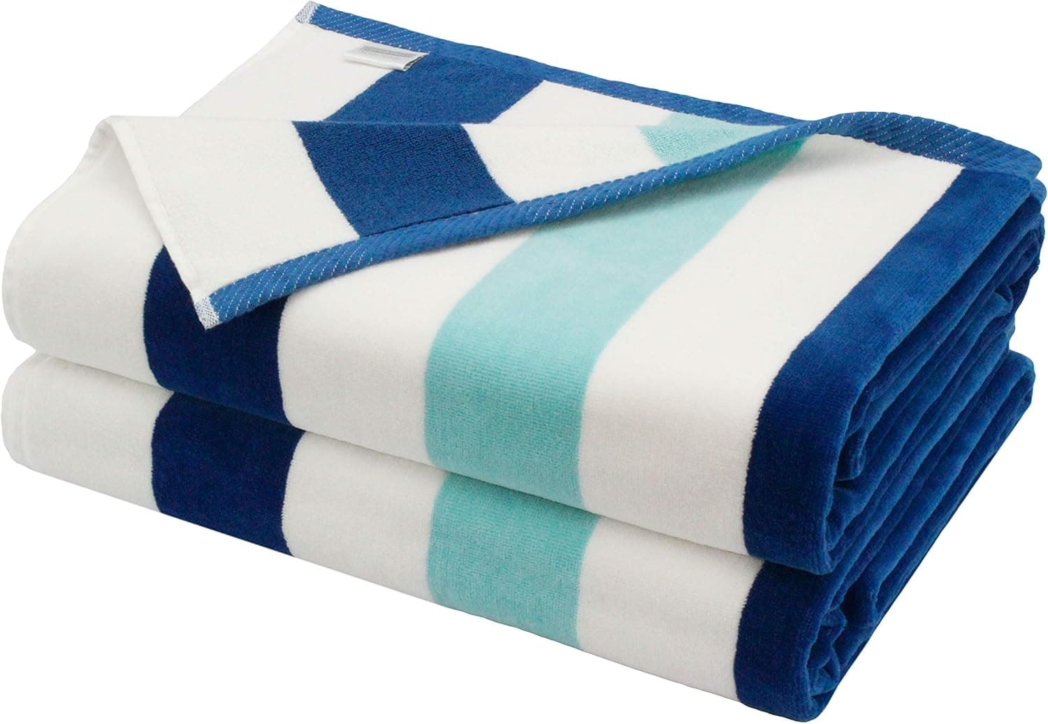 COTTON CRAFT Oversized XL Beach Towel 35 x 70-2 Pack - 100% Cotton Velour - Big & Huge - Pool Picnic Bath - Double Woven Jacquard Thick Plush Super Soft Luxury - 630 GSM - Cabana Stripe Blue