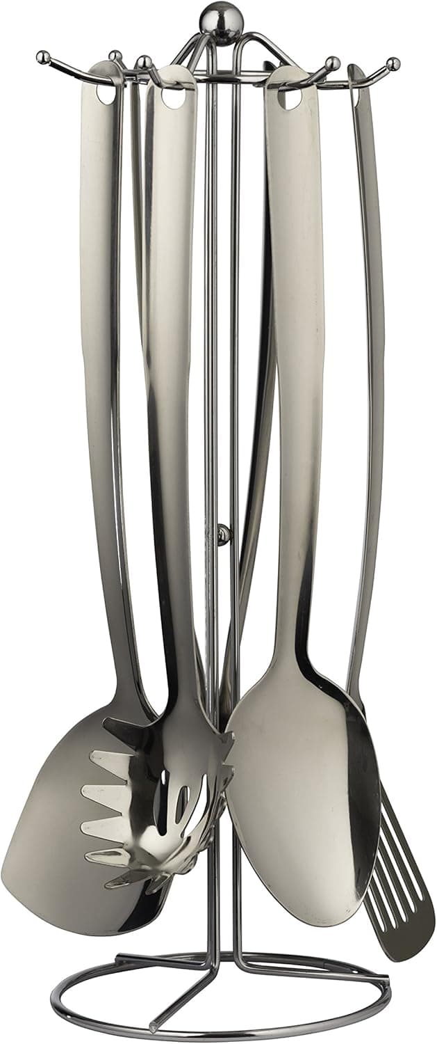 6 Piece Stainless Steel Cooking - Serving Utensil Set With Stand