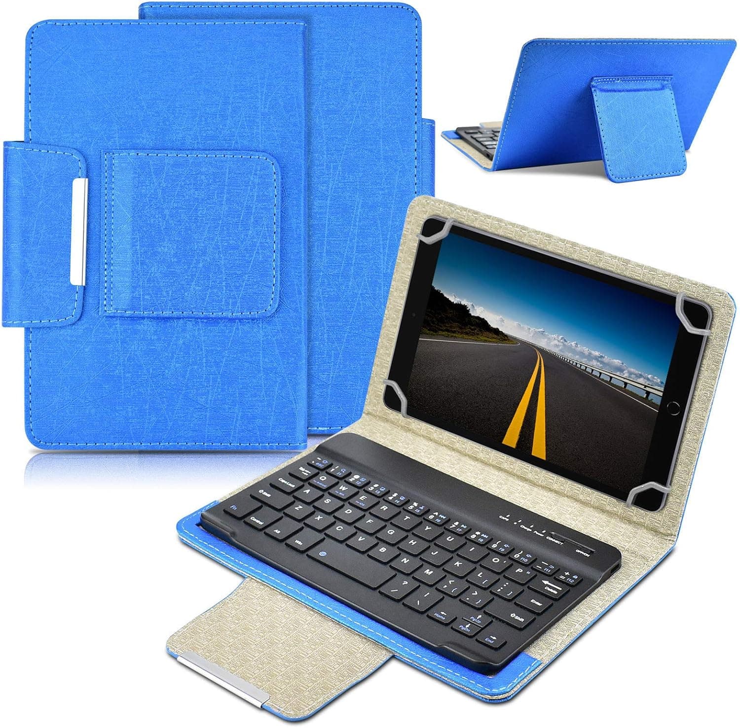 DETUOSI Universal 7.0 inch Android Tablet Case with Keyboard, Removable Wireless Bluetooth Keyboard + PU Leather Folio Book Cover + Stand, Travel Portable Sleeve for iOS/Android/Windows System Tablet