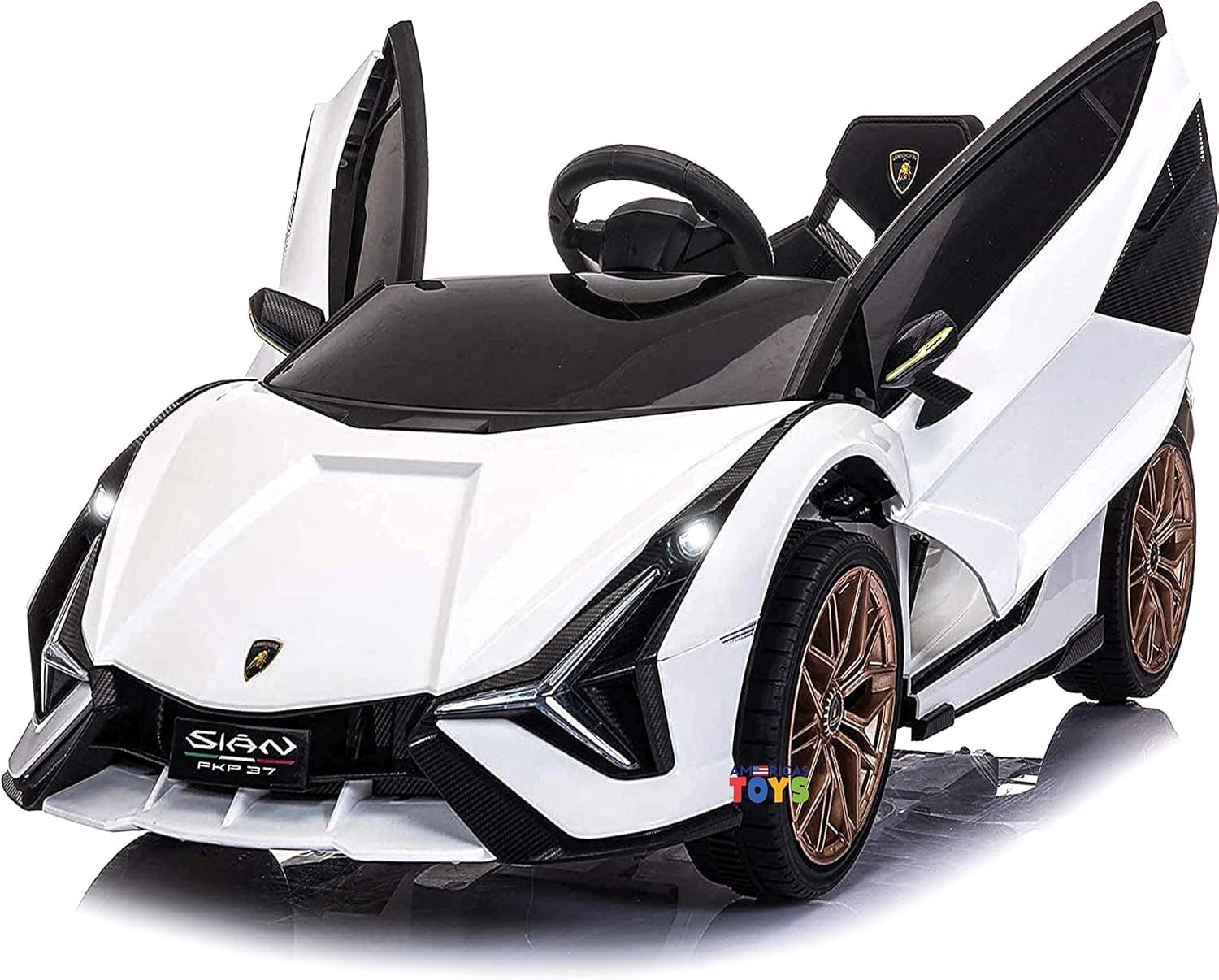 Americas Toys Car for Kids to Drive with Mp4 Player, Bluetooth, Swing Function, Leather Seat – Electric Car for Kids with Remote Control, Scissor Doors, Soft Start, Compatible with Lamborghini White