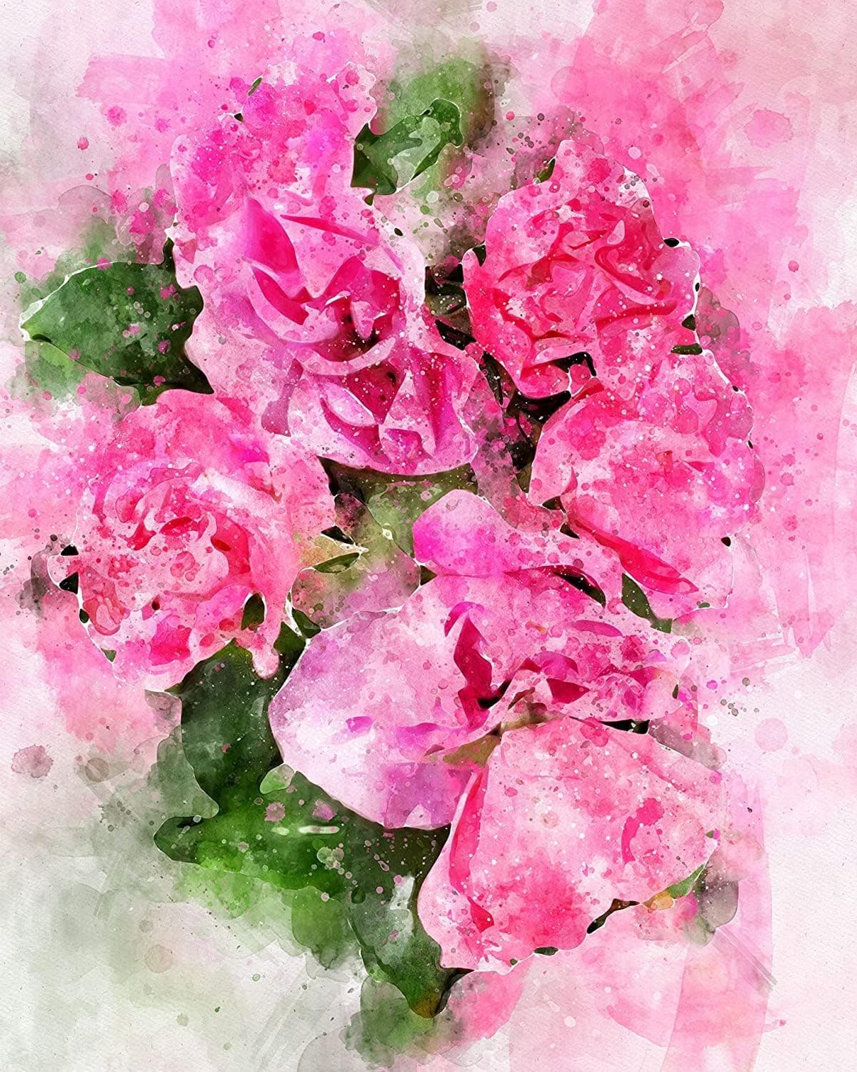 Floral Watercolor Pastel Flower Art Prints — Set of Four 8x10 Photos of Daffodils, Periwinkle, Peonies, Dahlias, Hyacinth, Feverfew and Lily of The Valley