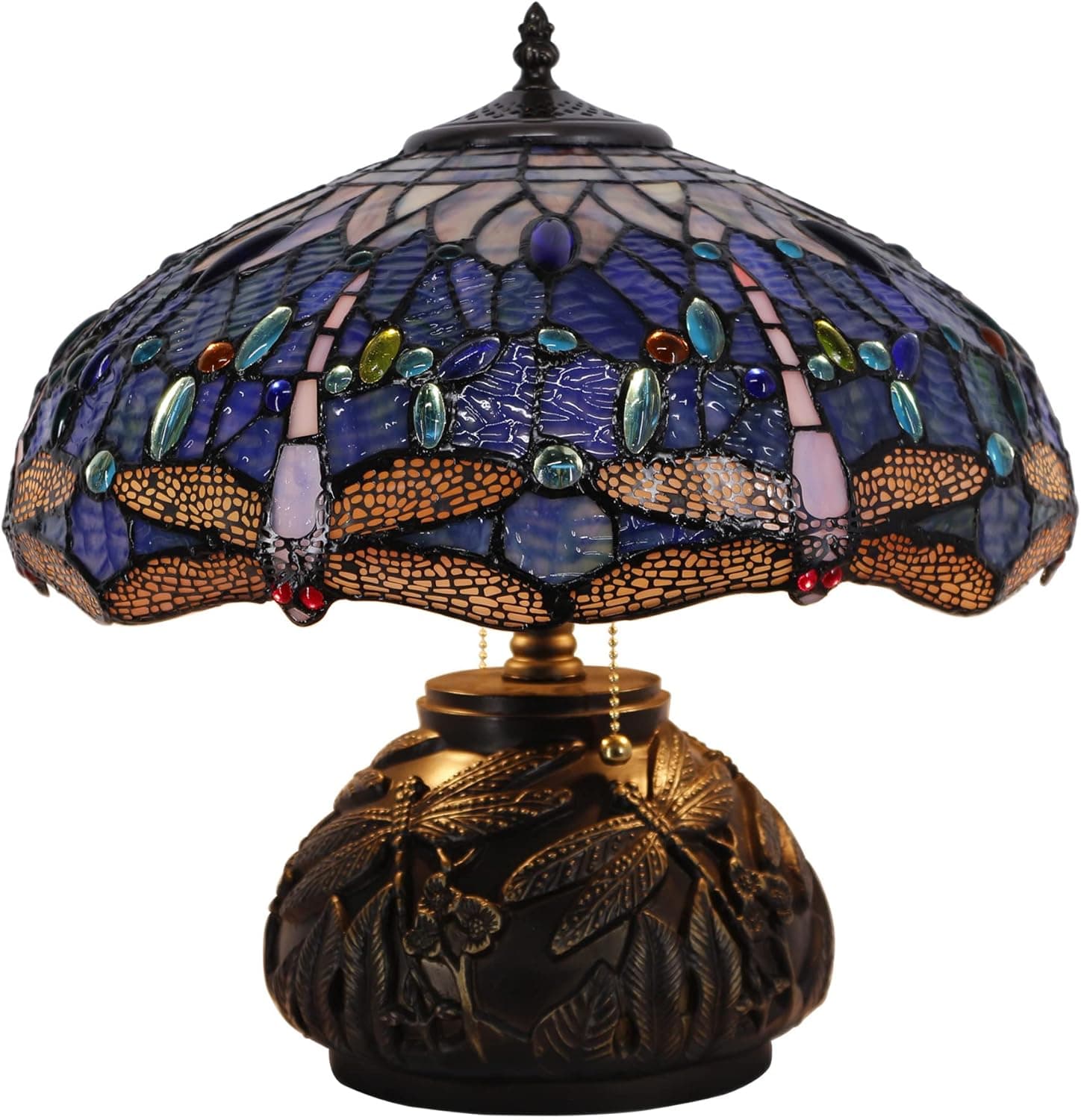WERFACTORY Tiffany lamp Sea Blue Stained Glass Dragonfly 16 Inch Table Lamp Decor Living Room, Bedroom Home Office S631 Series