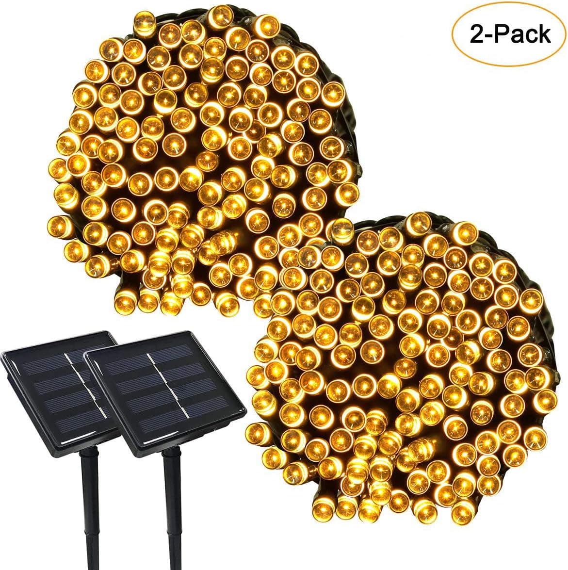 PCJHSP Solar String Lights, 2 Pack 33 feet 100 LED Waterproof 8 Modes Solar Powered Outdoor Lighting Christmas Fairy Lights for Outdoor Lawn Landscape Garden Home Wedding Holiday Party and Xmas Tree