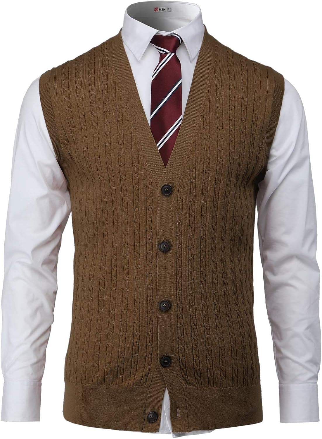 H2H Mens Slim Fit Sweater Vest V Neck Sleeveless Sweater Pullover Sweaters Cable Knitted with Ribbing Edge