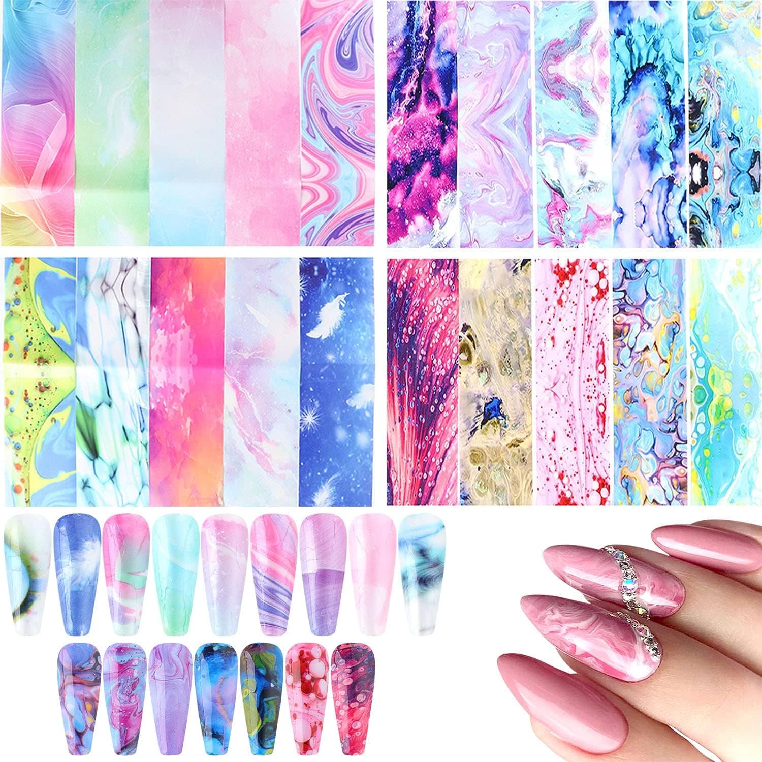20 Sheets Dream Gold Marble Stone Nail Art Sticker, Fashion Nail Art Foil Decals Nail Art Supplies Nail Foil Wraps for Women Girls Nail Art Decoration DIY Manicure Design
