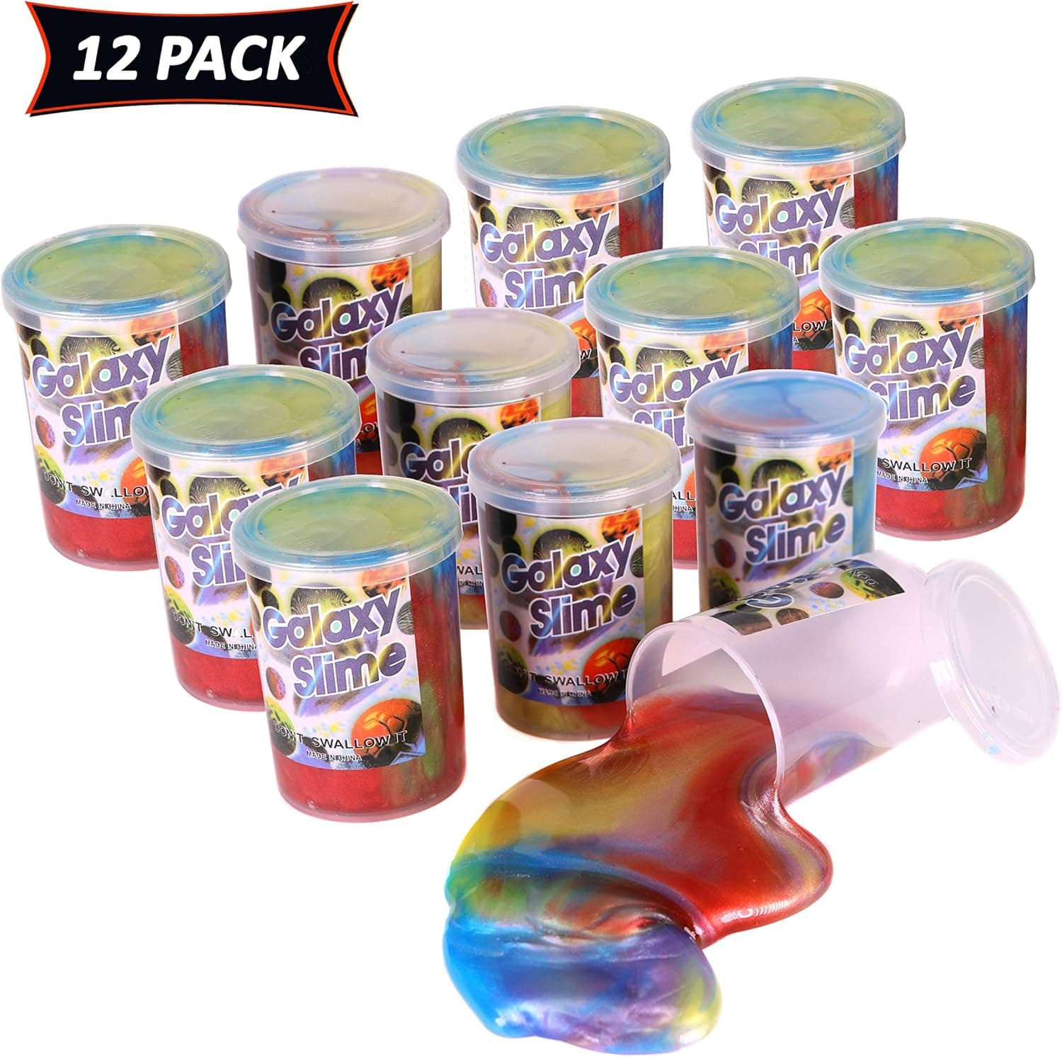 SNInc. Galaxy Slime in Metallic Unicorn Rainbow Colors - Bulk Pack of 12 Marbled Galaxy Slime for Boys and Girls Galaxy and Unicorn Party Favors, Prizes, Goody Bags