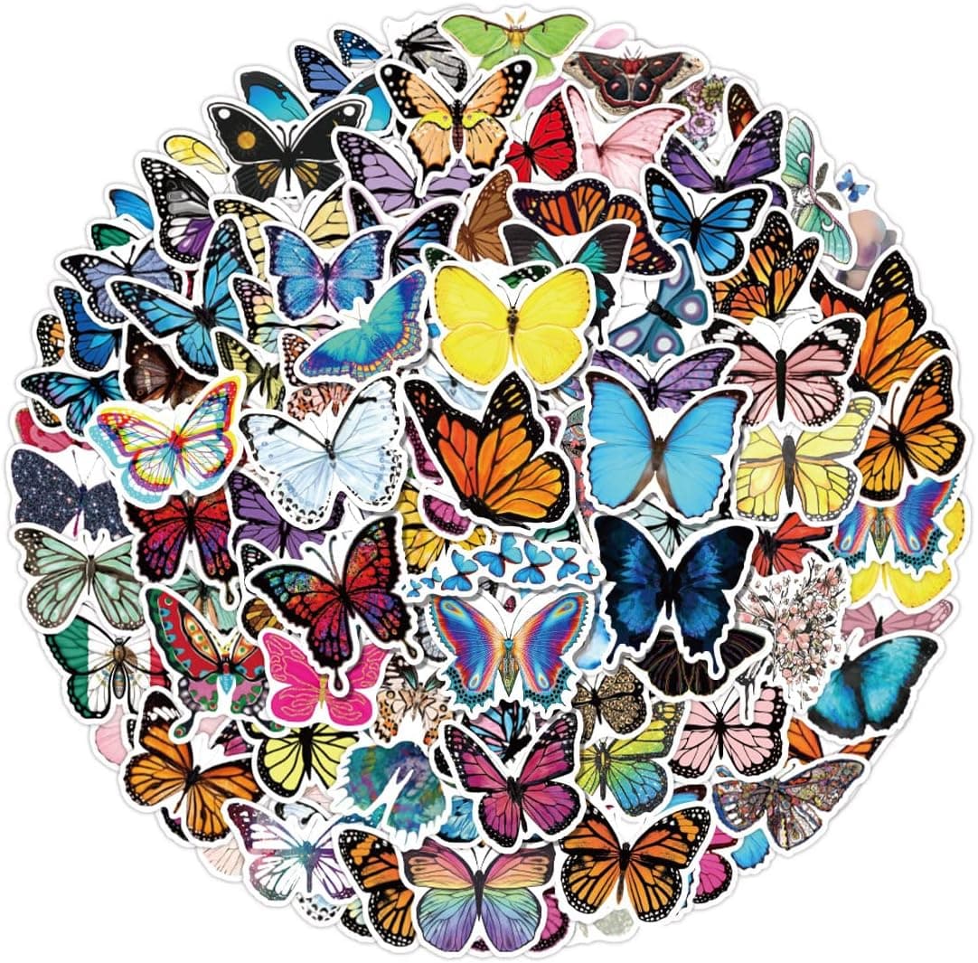 100 PCS Butterfly Stickers for Kids,Vinyl Stickers for Laptop Water Bottles Luggage Computer Skateboard Guitar