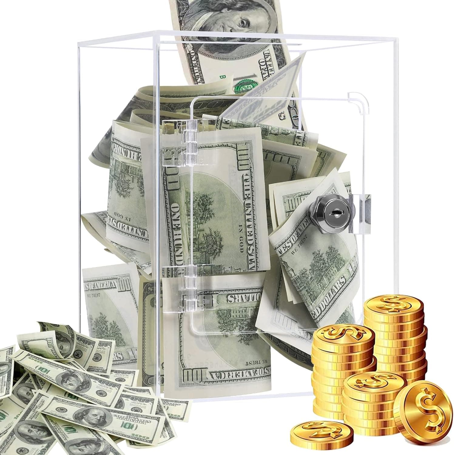 Clear Piggy Bank for Adults, Acrylic Transparent Money Bank for Kids Boys Girls, Personal Money Savings Boalord Box Tip Jars Toy to Save Cash, Coin with Lock and Key Easy Clean by Tikduck