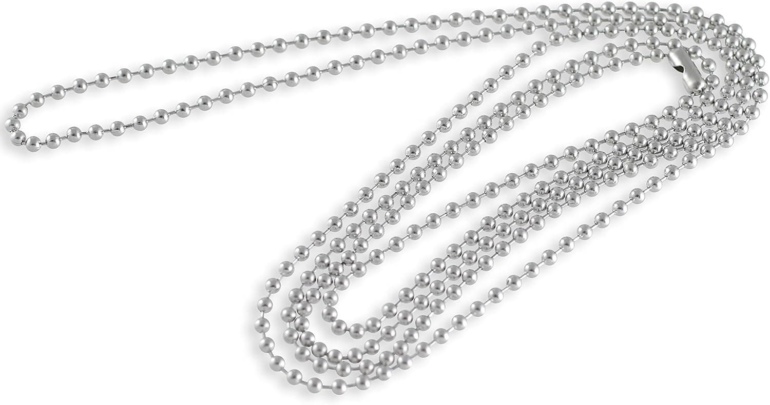 Forge Stainless Steel Dog Tag Bead Chain Necklace 2.3MM 38" Adjustable (1 Chain)