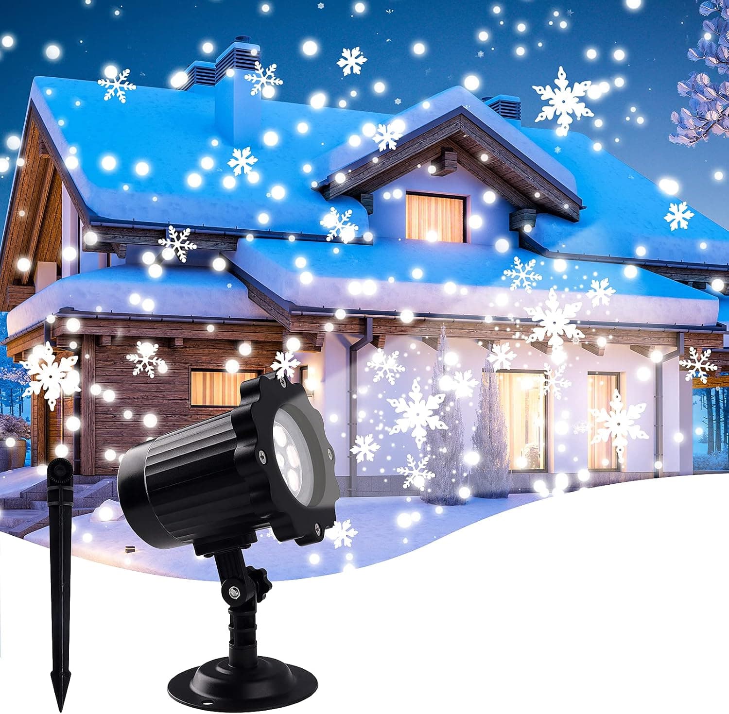 Christmas snowflake projection night light, waterproof rotating LED dynamic snow effect spotlight suitable for bedroom/landscape decoration/new year party's indoor and outdoor snowfall projection lamp