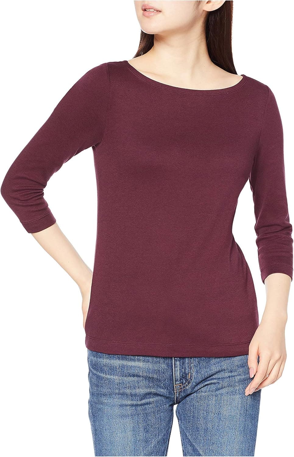Amazon Essentials Women's Slim-Fit 3/4 Sleeve Solid Boat Neck T-Shirt