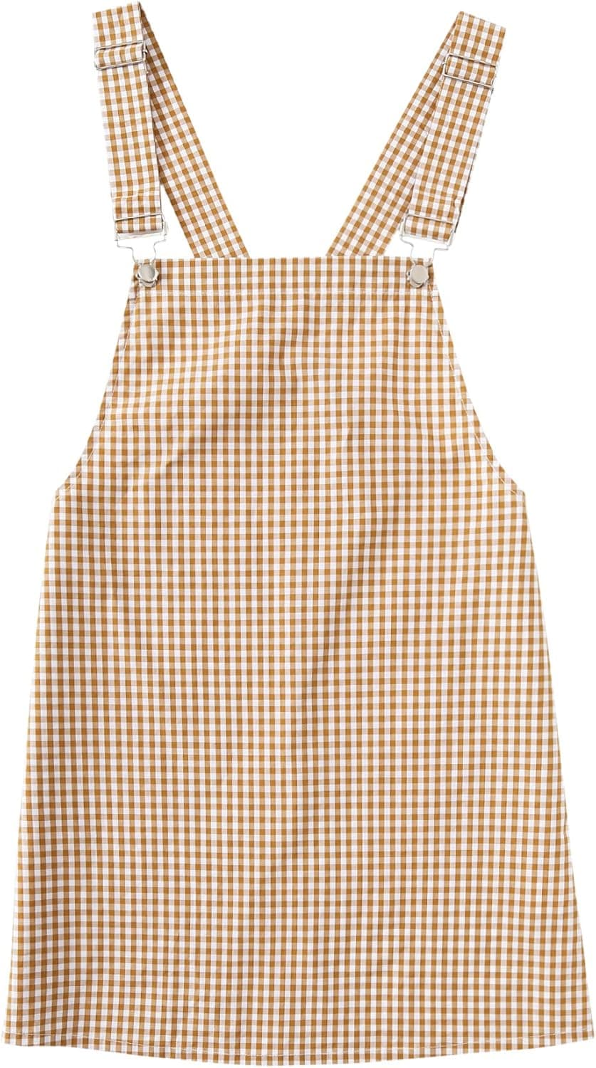 Floerns Women's Gingham Suspender Overall Pinafore Short Dress Yellow White S