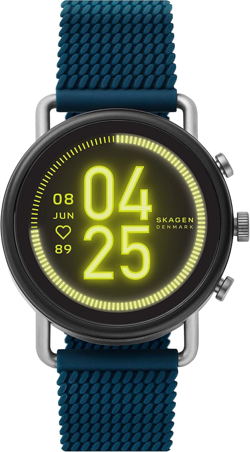 Skagen Connected Falster 3 Gen 5 Stainless Steel and Silicone Touchscreen Smartwatch, Color: Blue (Model: SKT5203)
