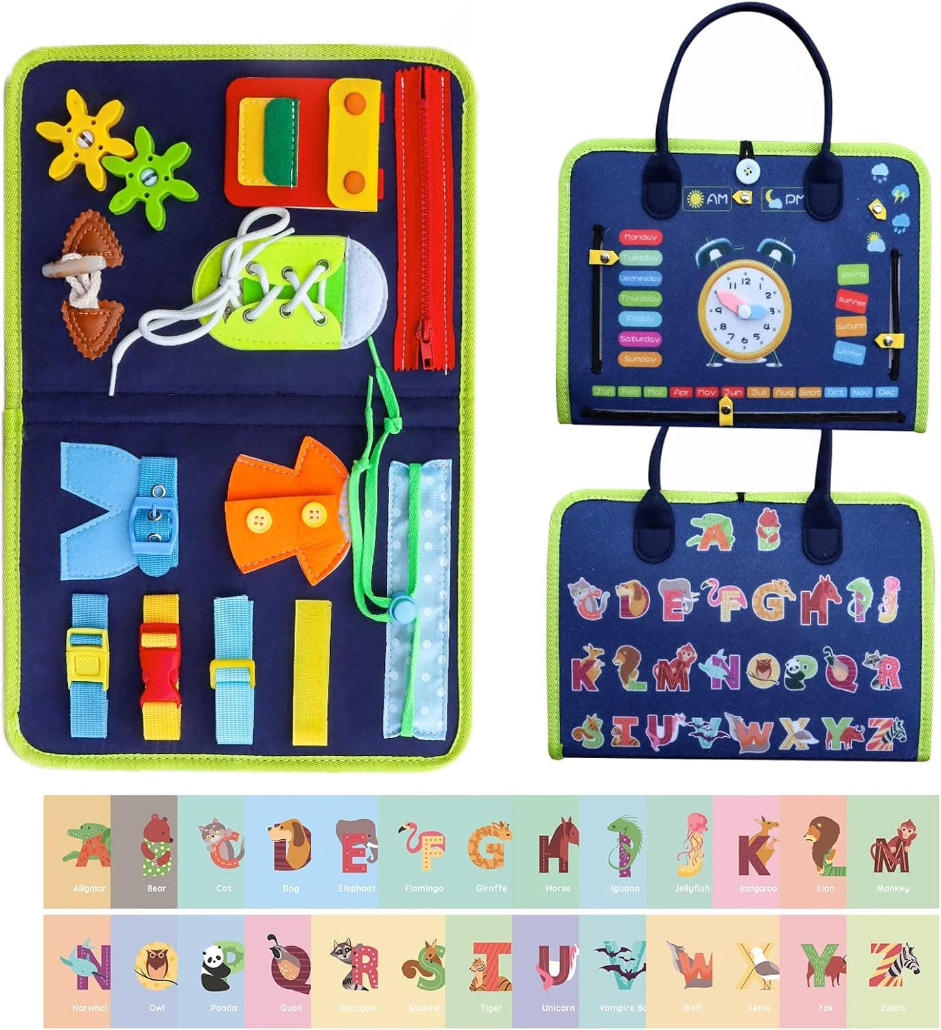 Tafatee Montessori Busy Board Toys for 1 2 3 4 5 Years Old ,Sensory Travel Toy Learning Life Skills Toys Portable Activity Board Gift for Toddlers 1-3 Girl Boy Children(with 26 Letters Card)