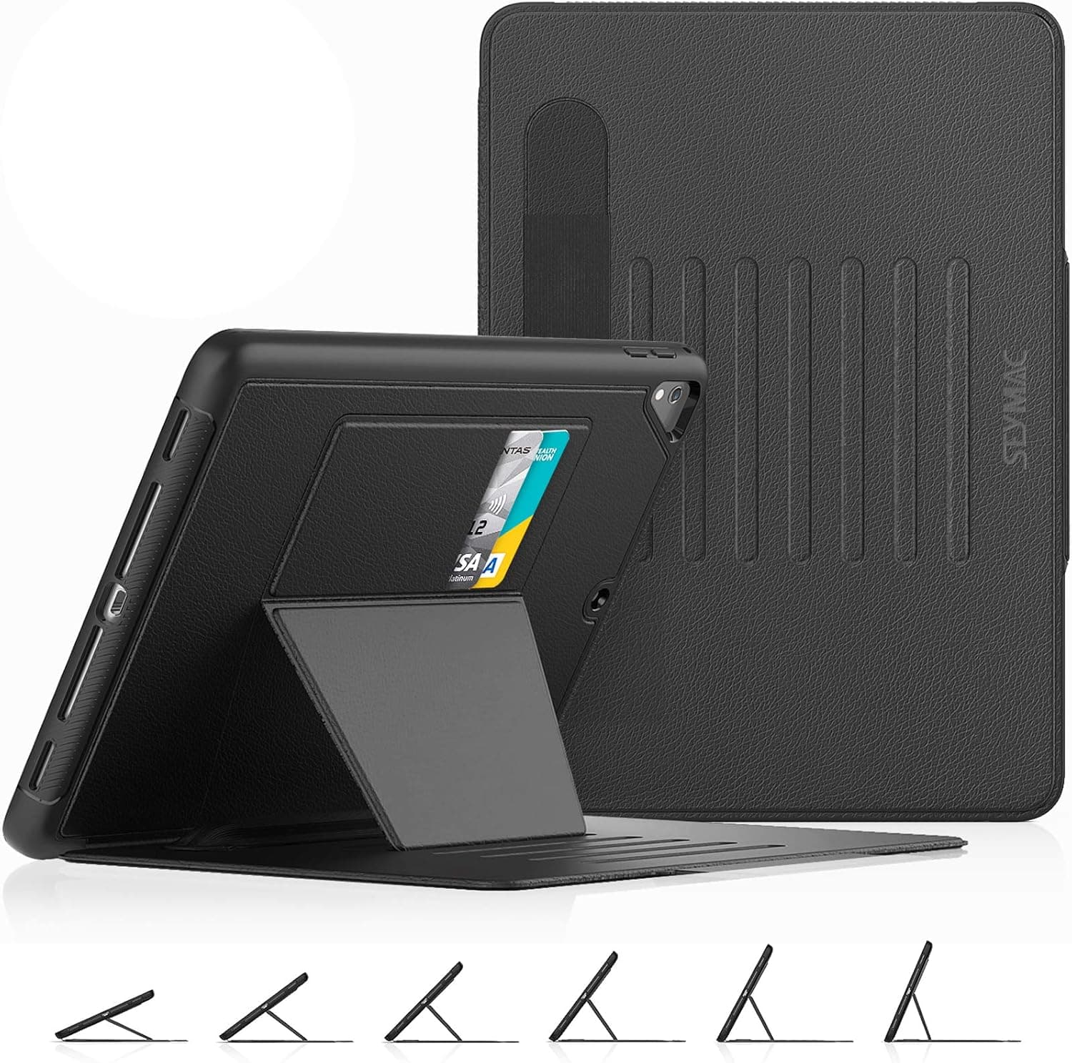 SEYMAC stock iPad 6th/5th Generation Case/Air 2/Pro 9.7'', Smart Magnetic Auto Sleep Cover with Card Holder, Stand Multi-Angles Feature for iPad 6th/5th / Air 2 / Pro 9.7 2018/2017 (Black)