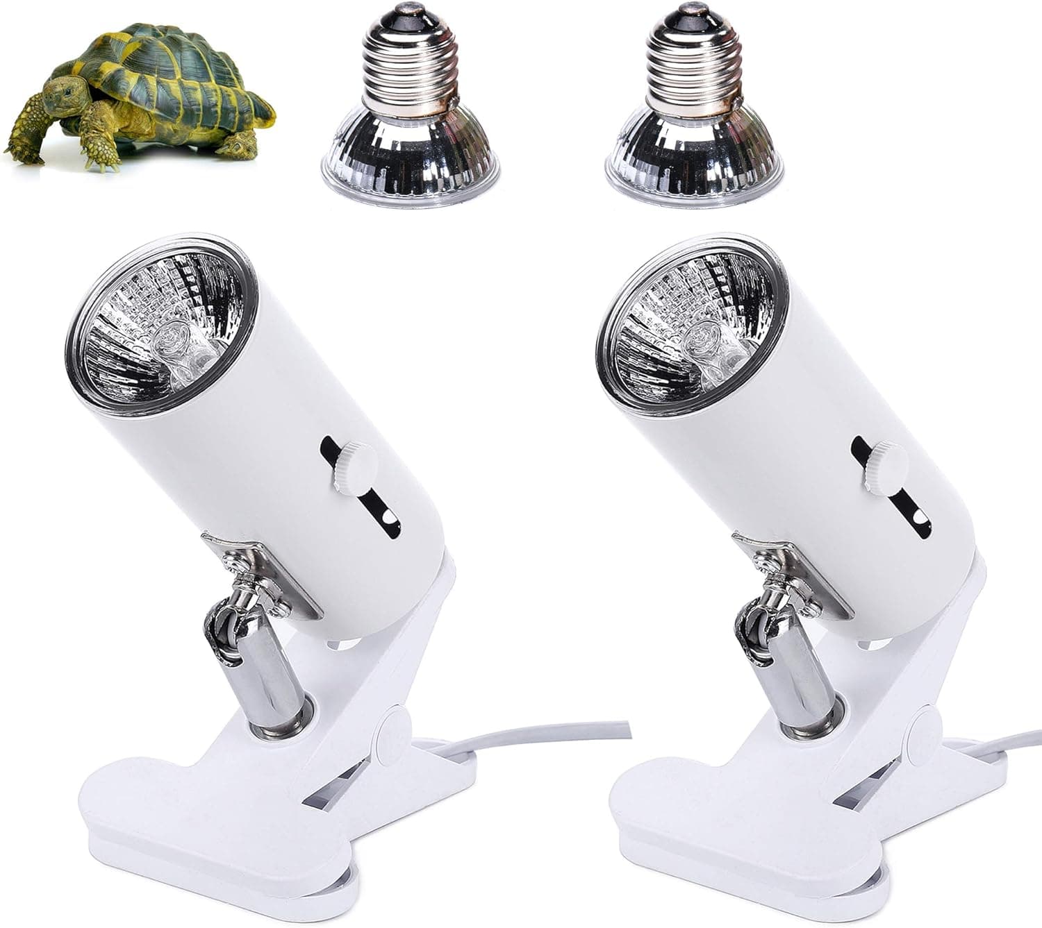 2-Pack 25W UVA UVB White Lamp Lights with Bulbs| Heat and Light for Reptiles and Amphibian Tanks, Terrariums Cages | Adjustable and Rotates 360° | Clip or Hang Light | Works with Various Light Bulbs