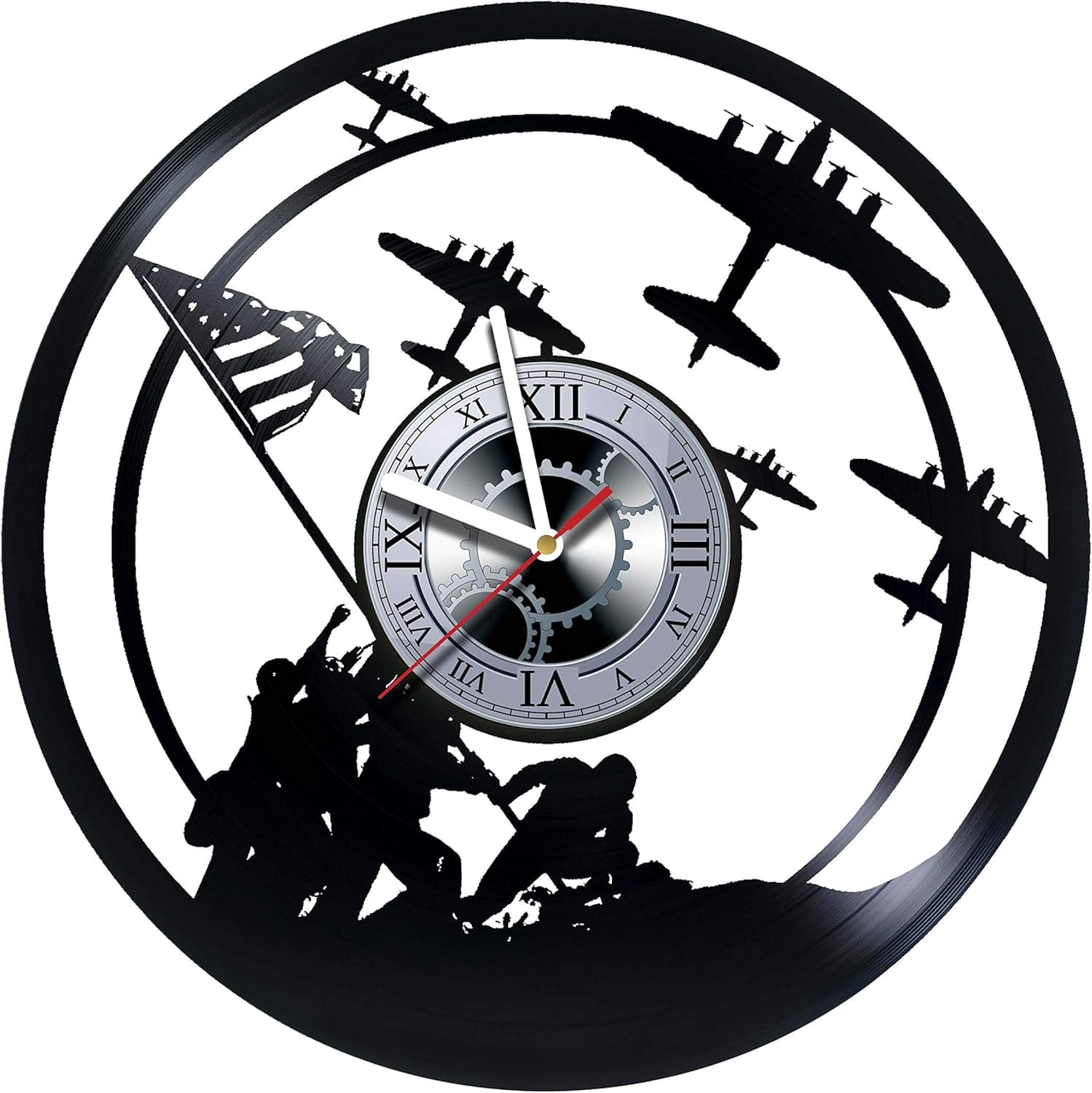 studioRUTART Vinyl Wall Clock Compatible with The Marine Corps WAR Memorial United States Navy - Made of Vinyl Record - Decor Handmade Art Design - Great Gifts idea for Birthday, Women, Men, Friends