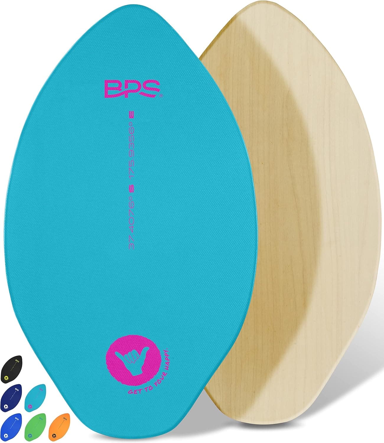 BPS New Zealand 'Shaka' Skimboard with Colored EVA Grip Pad and High Gloss Clear Coat | Wooden Skim Board with Grip Pad for Kids and Adults | Choose from 3 Sizes and Traction Pad Color