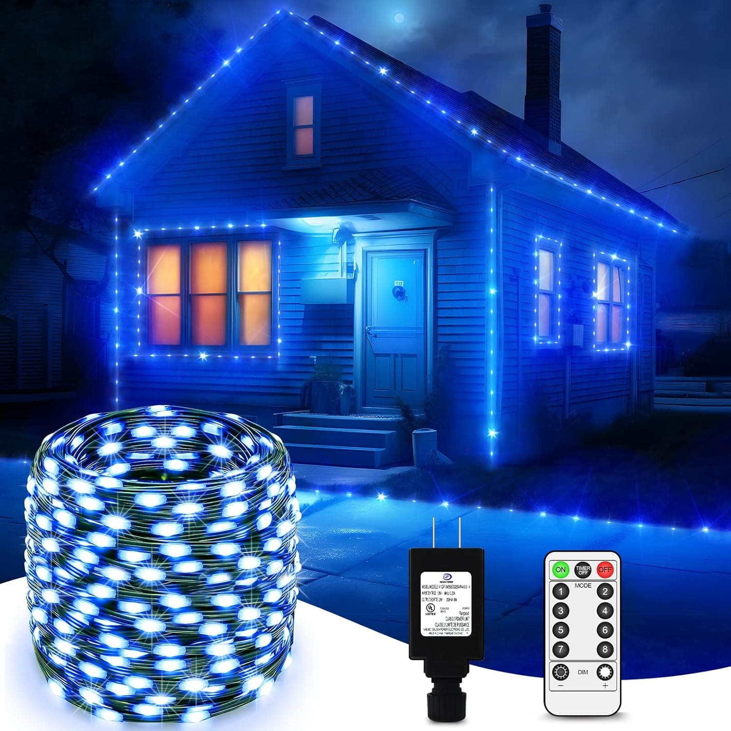 ROADAYLY Christmas Rope Lights Outdoor Easter Decor String Strobe Blue White 1000 LED 394Ft with Remote 8 Modes in IP65 Waterproof for Decor DIY Wedding Garden Bedroom Patio Horror Atmosphere Decor