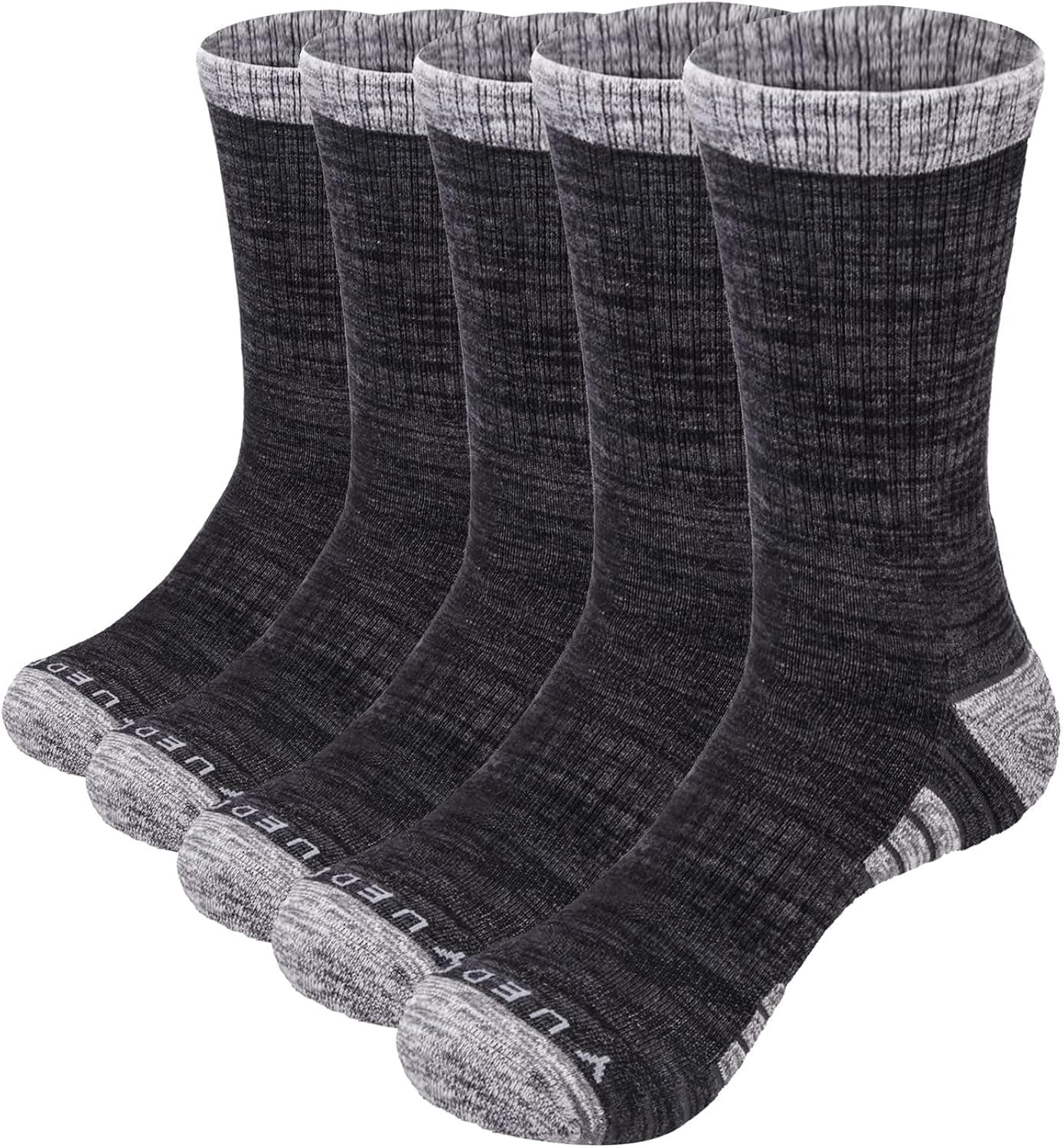 YUEDGE 5 Pairs Mens Hiking Socks Moisture Wicking Cushioned Crew Socks Padded Work Boot Socks For Size 6-9,9-12,10-13