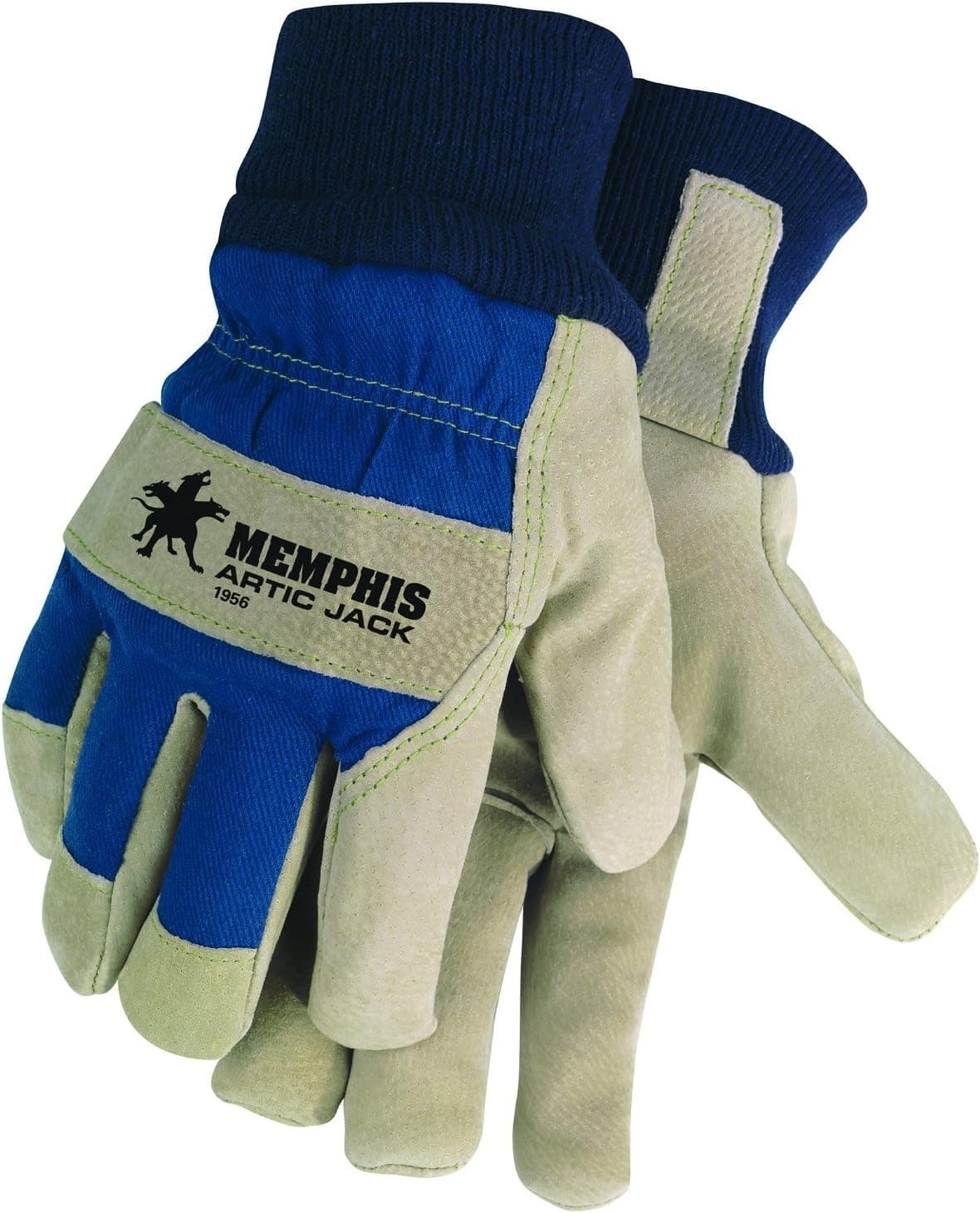 MCR Safety 1956M Artic Jack Split Pigskin Leather Thermosock Lined Gloves with 2-1/2 Cotton Knitted Wrist, Blue/Tan, Medium, 1-Pair