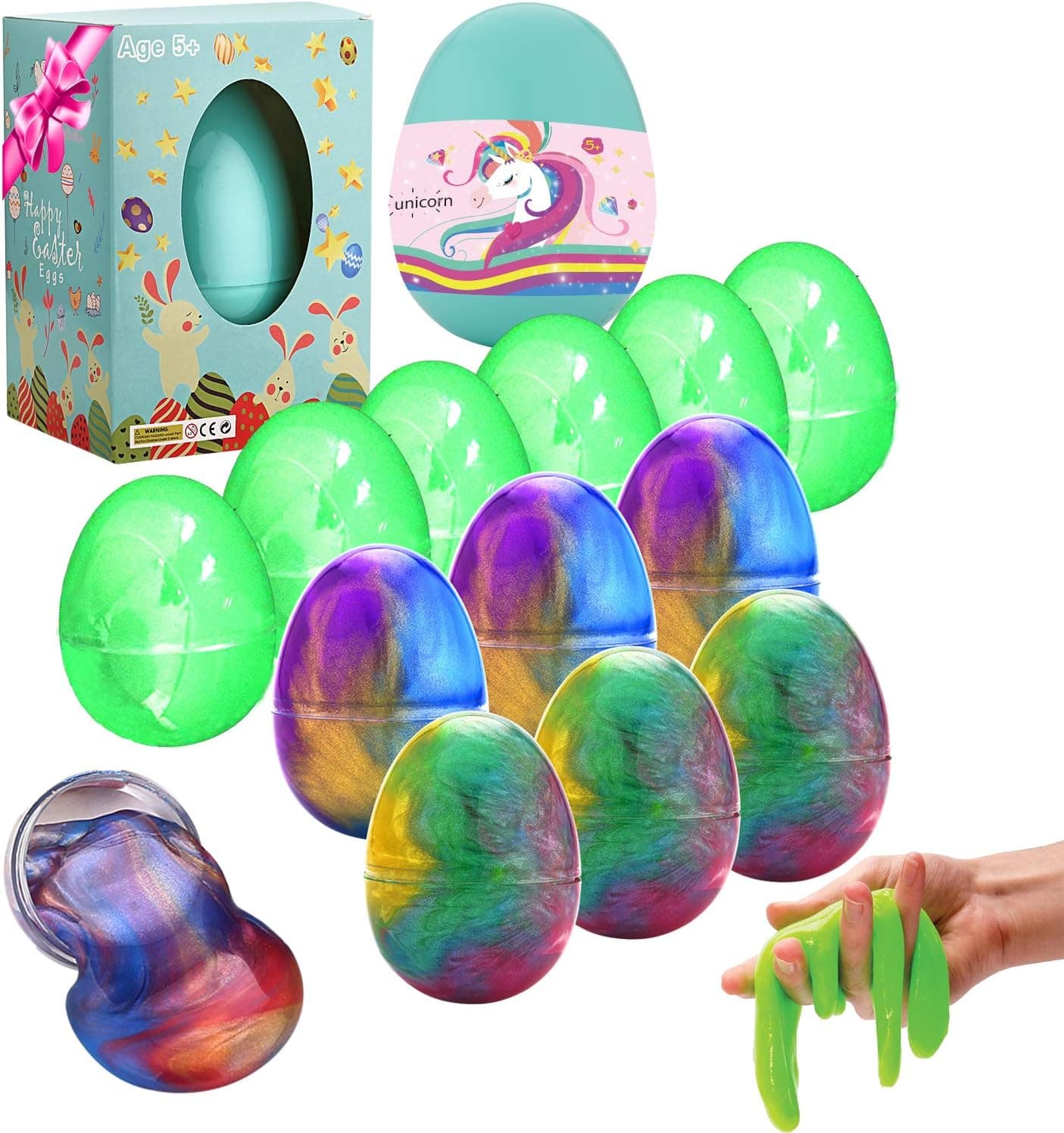 Sunool 12 Packs Slime Eggs, 6 Packs Galaxy Slime Eggs and 6 Packs Luminous Eggs Glow in The Dark, Easter Eggs Slime Toys Christmas Stocking Stuffers for Kids