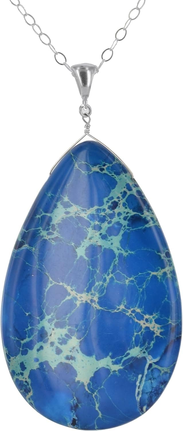 ASHANTI Large Blue Ocean Jasper Natural Gemstone Sterling Silver Handmade 18 inch Necklace