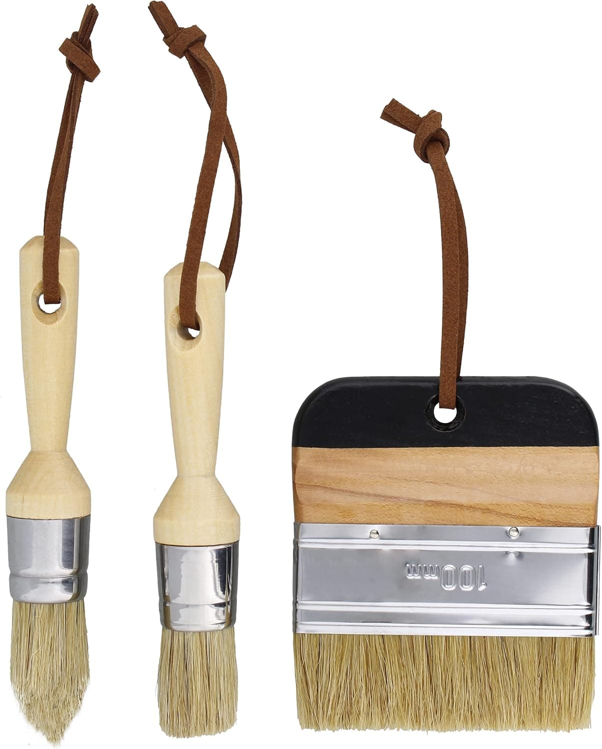 7Penn Chalk and Wax Paint Brush Set - 3pc Flat, Round, and Pointed Craft and Furniture Paint Brushes Set with Strap