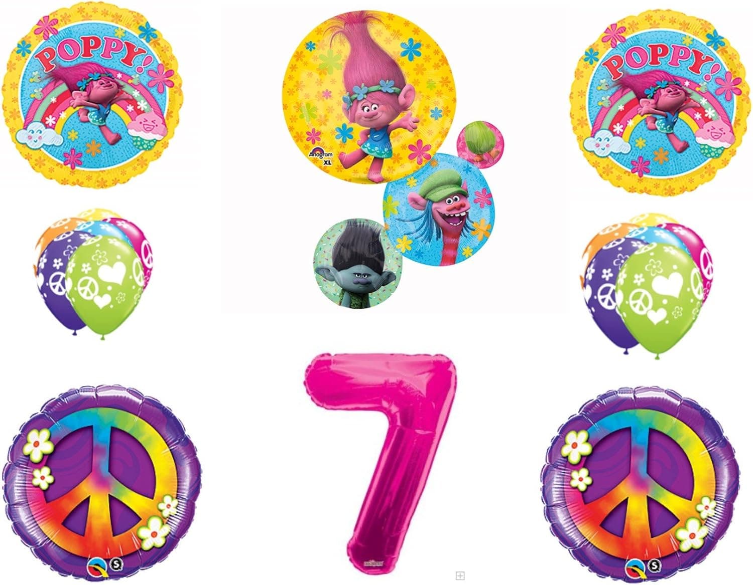 TROLLS PEACE 7th Happy Birthday Party Balloons Decoration Supplies Poppy Branch Movie