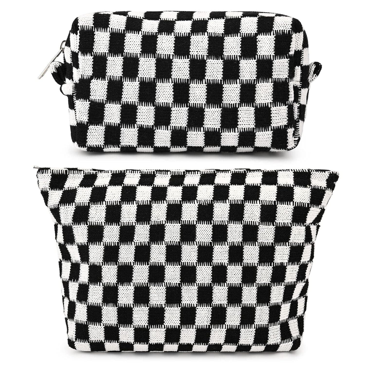 SOIDRAM 2 Pieces Makeup Bag Large Checkered Cosmetic Bag Black Capacity Canvas Travel Toiletry Bag Organizer Cute Makeup Brushes Aesthetic Accessories Storage Bag for Women
