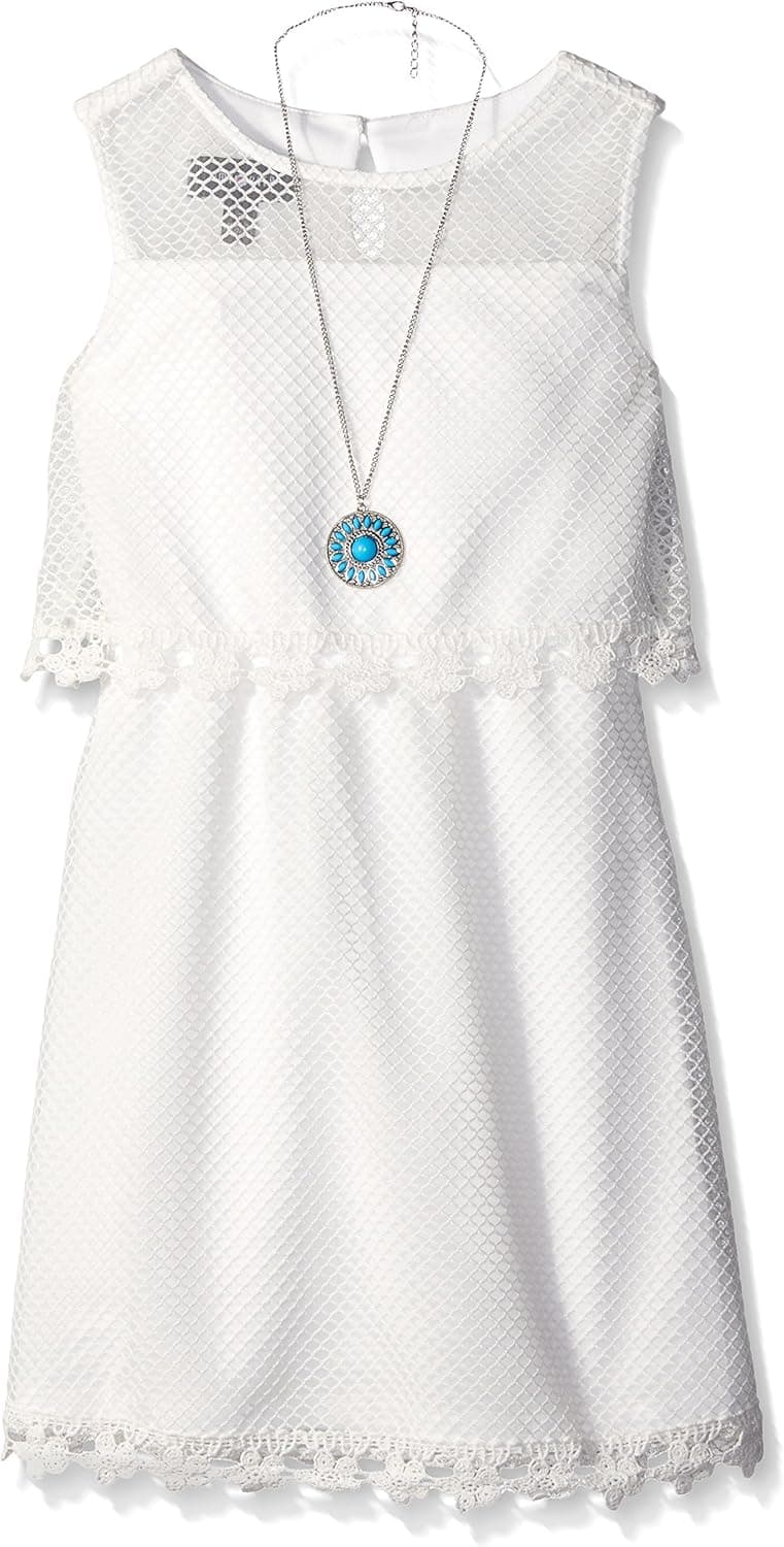 Amy Byer Girls' Lace Popover Sweetheart Neckline Dress