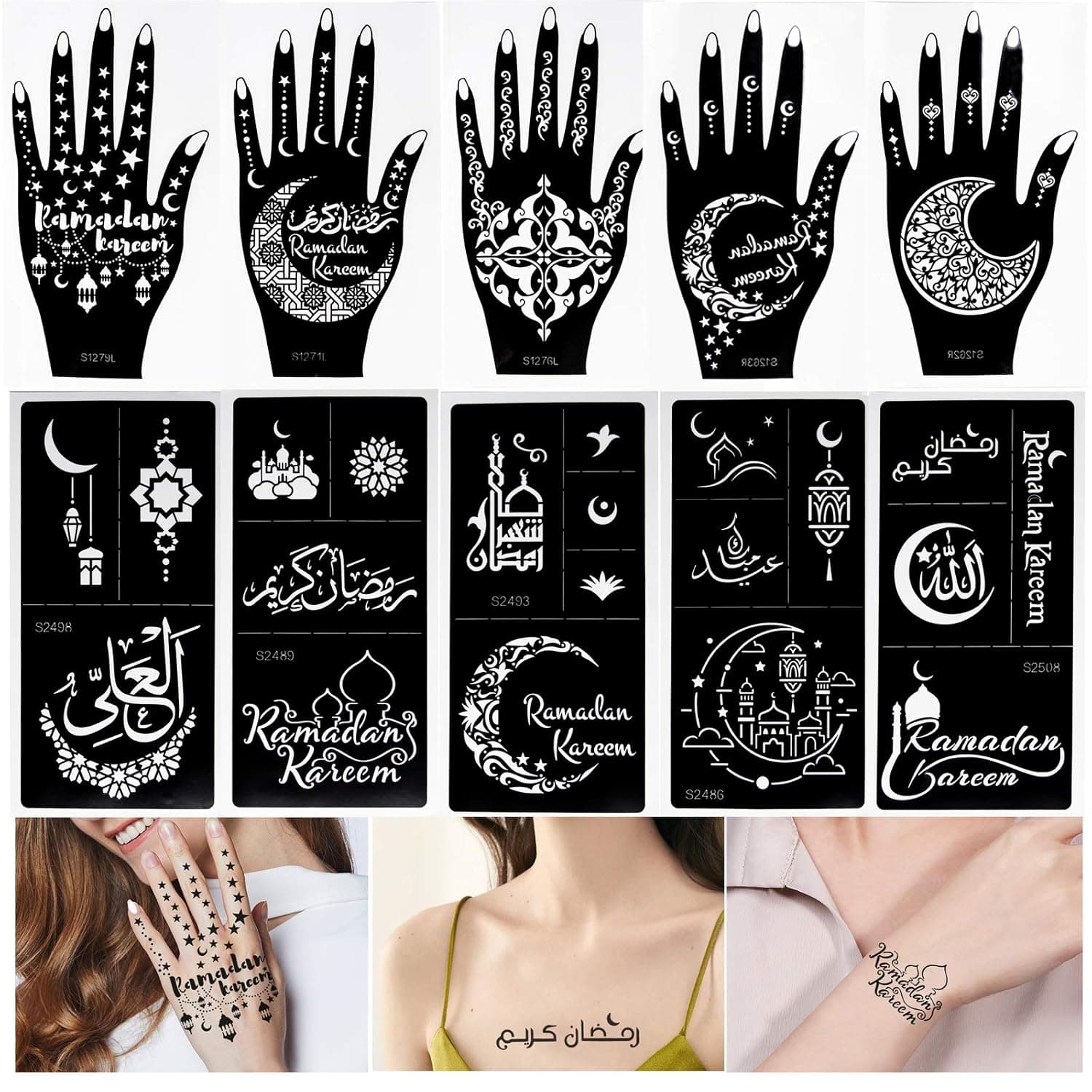 Xmasir 10 Sheets Henna Tattoo Stencil Kit Ramadan Tattoo Templates Temporary Tattoos Stickers Reusable Set for Body Art Paint