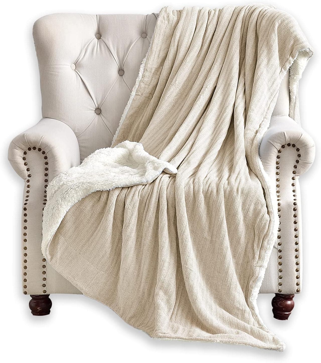FY FIBER HOUSE Fleece Throw Blankets Thick Sherpa Blanket Soft Throws Plush Cozy Baby Chenille Throw Blanket for Sofa - 50x60 Inches, Beige